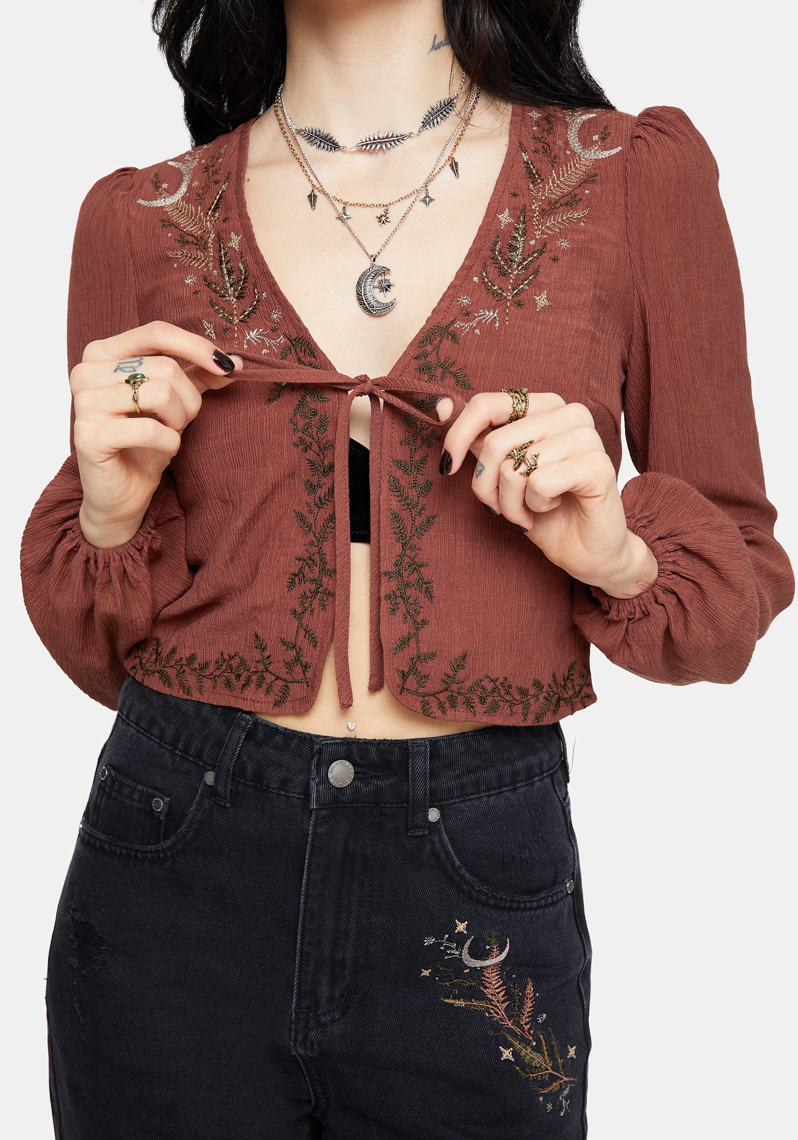 Abellona Bestickt Rost Krawatte Vorderseite Bluse - Image 2