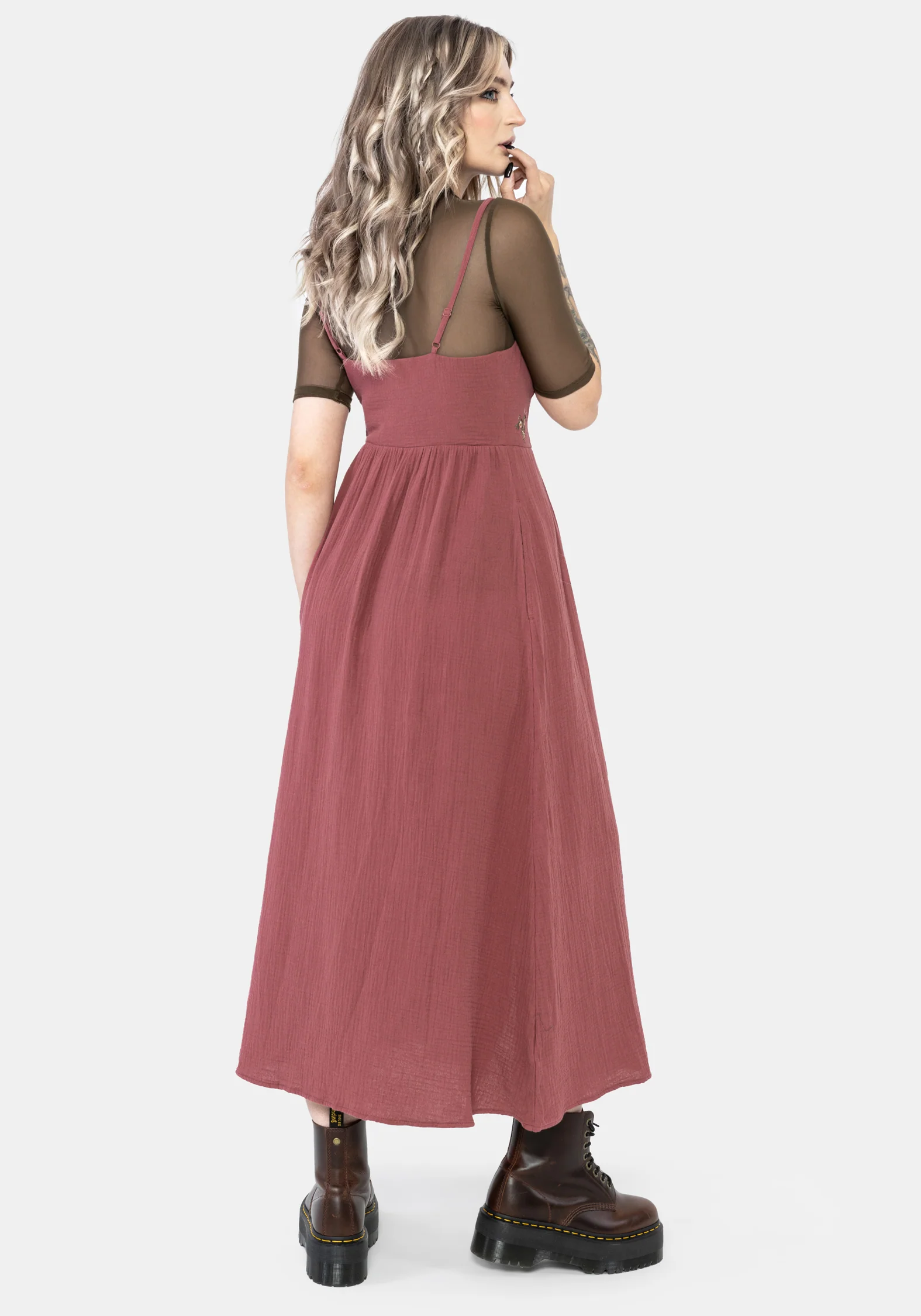Abundance Baumwolle Blumenmuster Bestickt Mieder Cami Midaxi Kleid - Image 3
