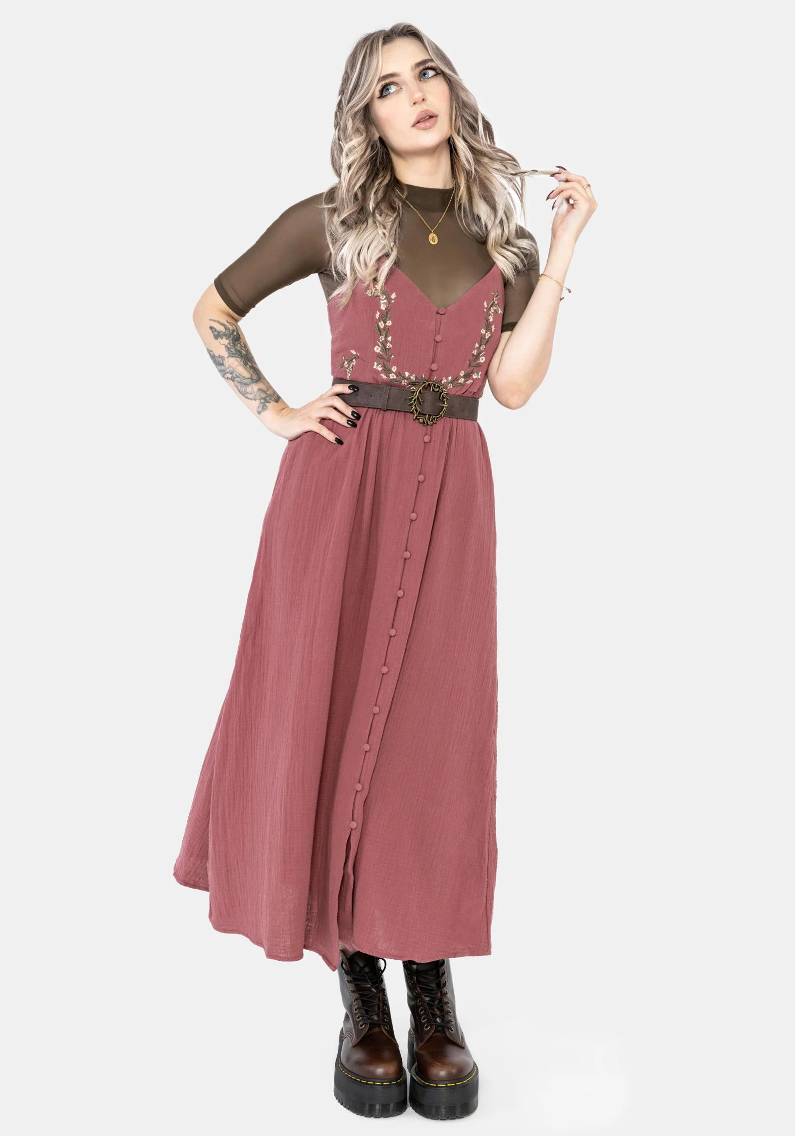 Abundance Baumwolle Blumenmuster Bestickt Mieder Cami Midaxi Kleid - Image 4