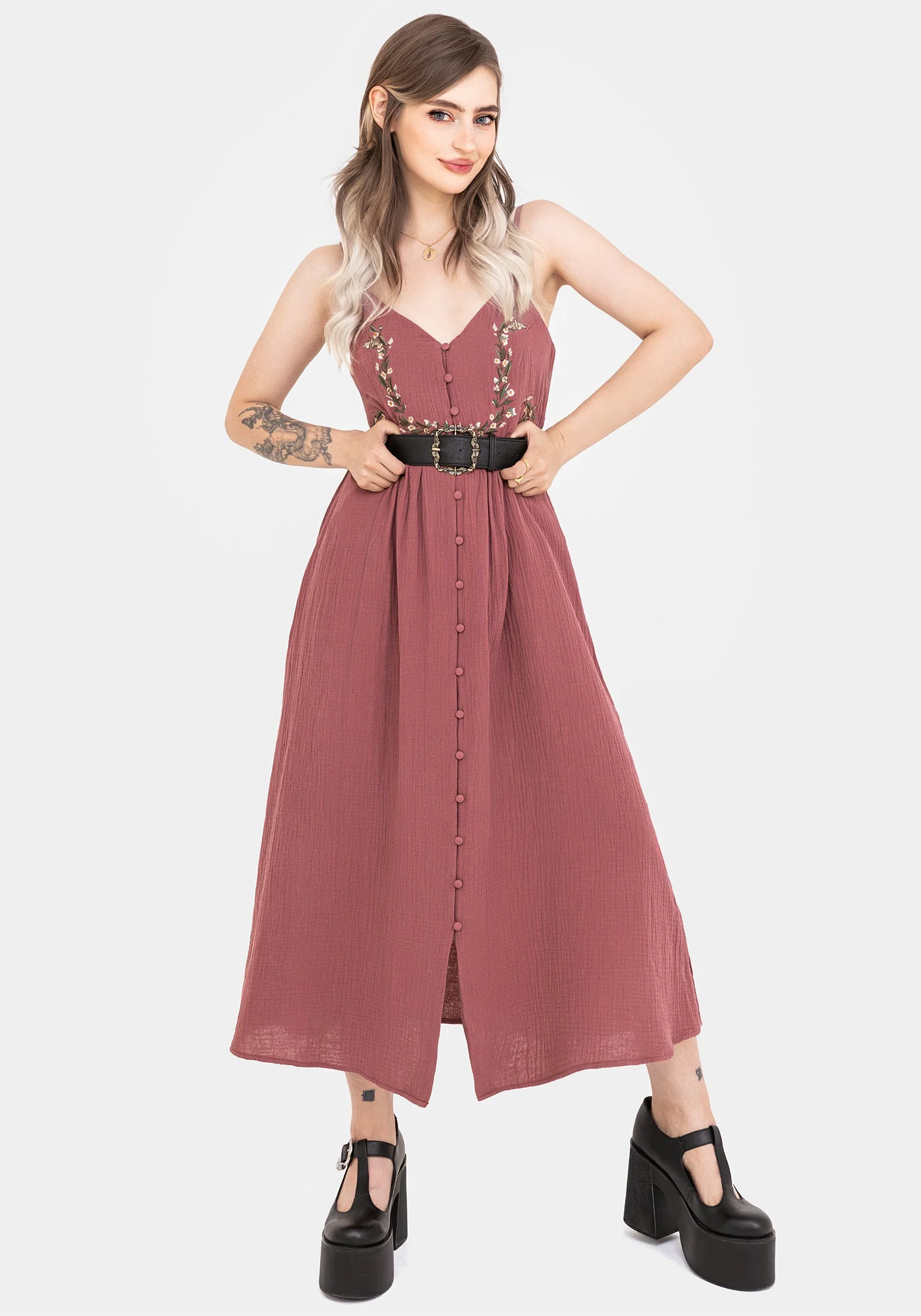 Abundance Baumwolle Blumenmuster Bestickt Mieder Cami Midaxi Kleid - Image 8
