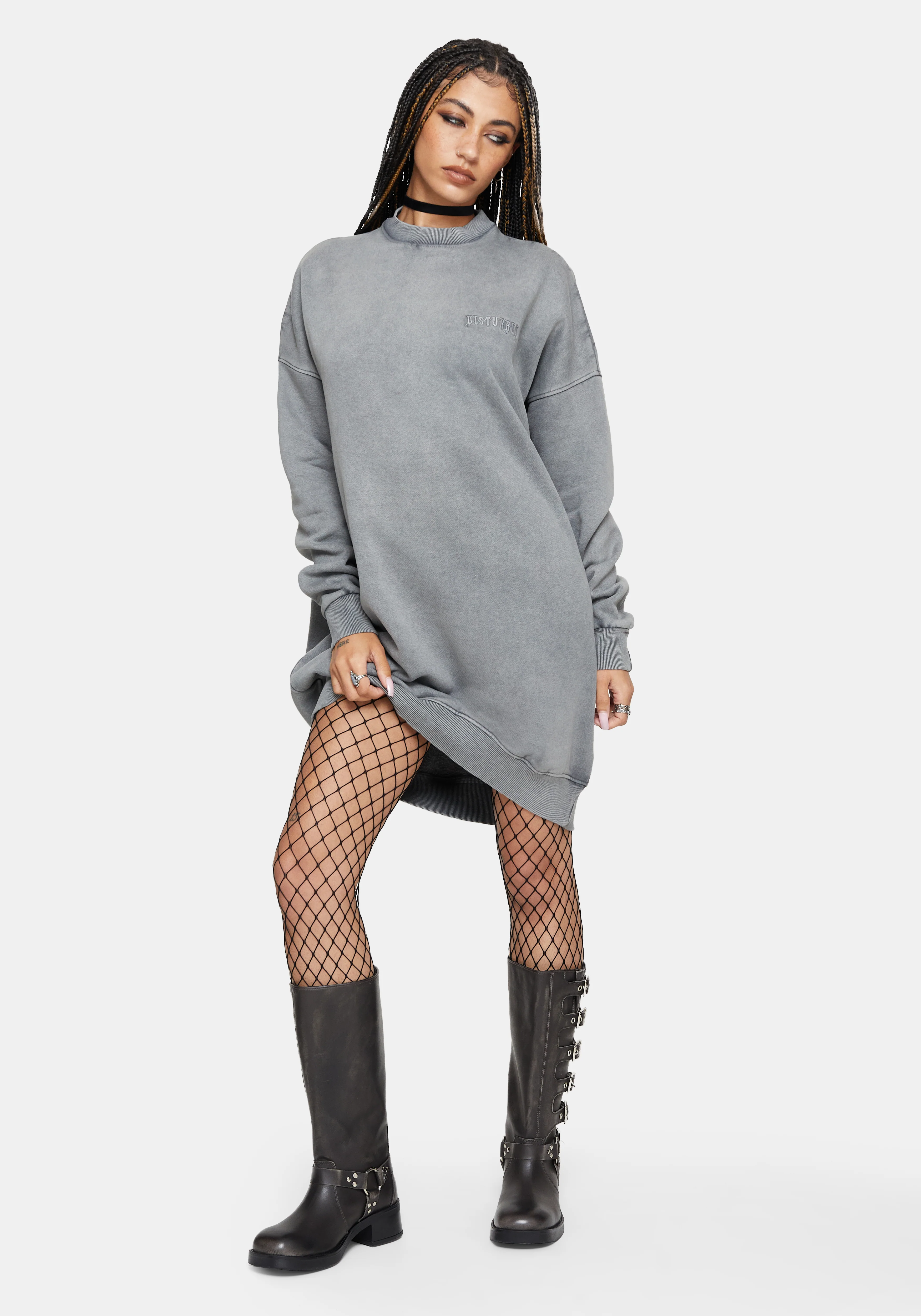 Aelin Schwert Applikation Pullover Kleid - Grau - Image 4