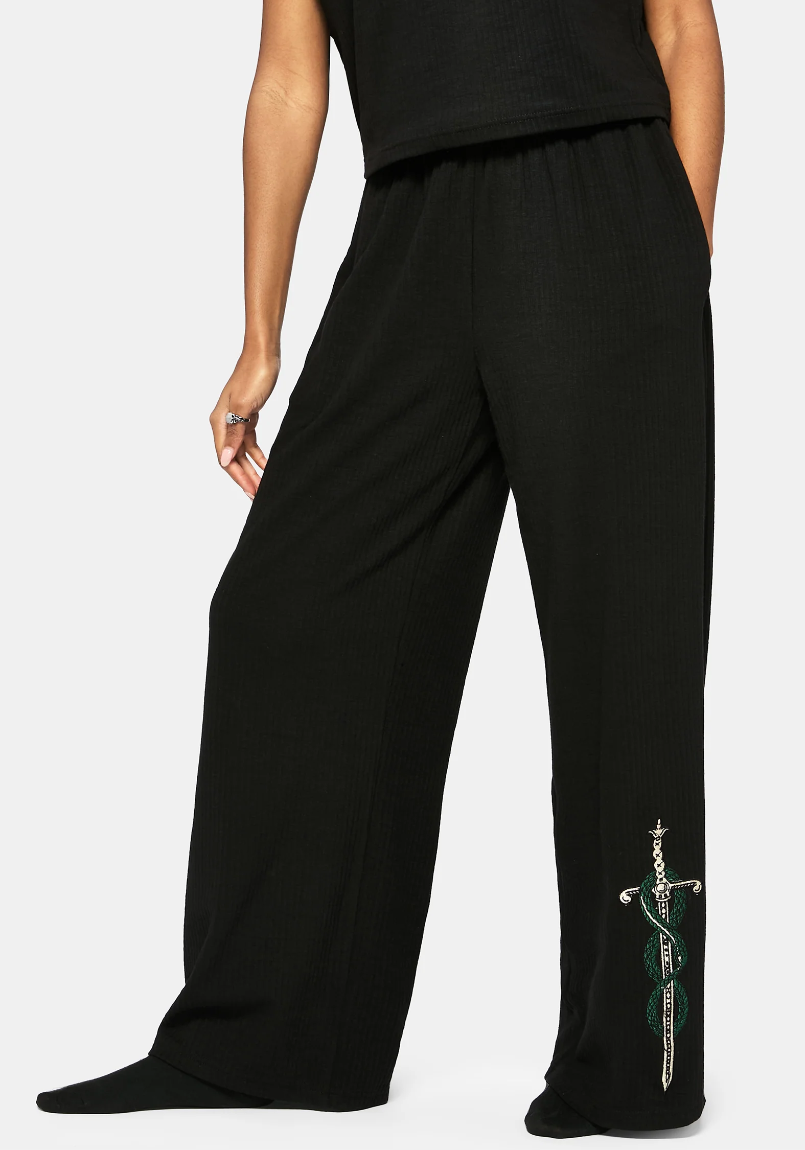 Aelin Schwert Bestickt Weit Bein Ribbed Hose - Image 5