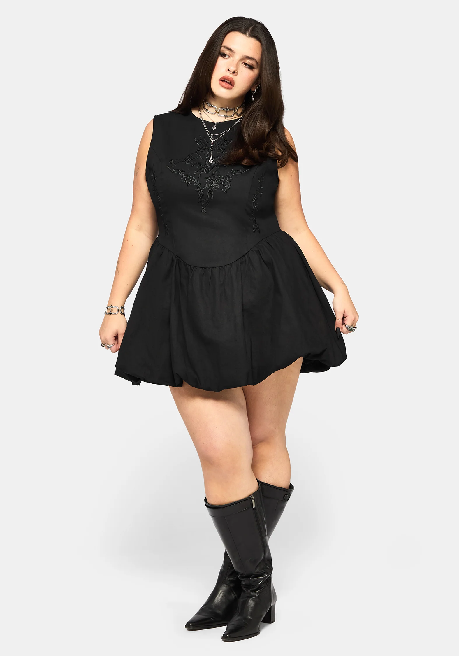 Ailis Ballon Saum Bestickt Mini Kleid - Image 8