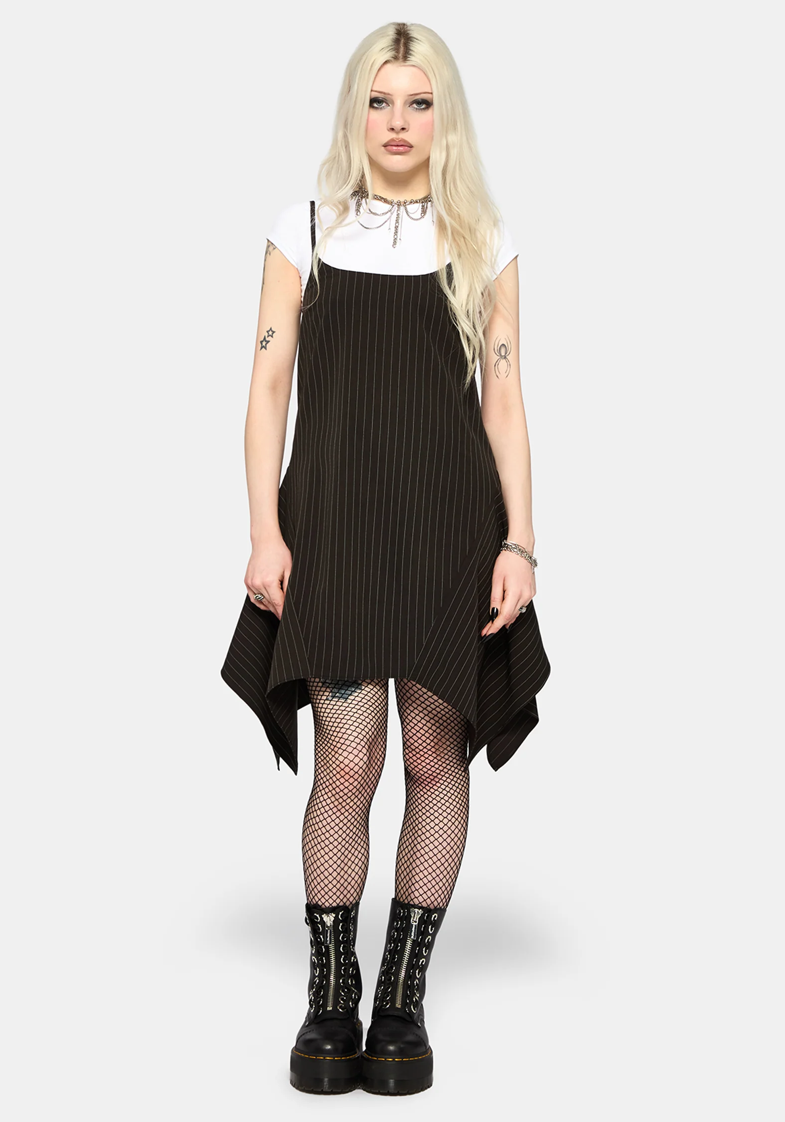 Alecto Nadelstreifen Taschentuch Saum Mini Kleid