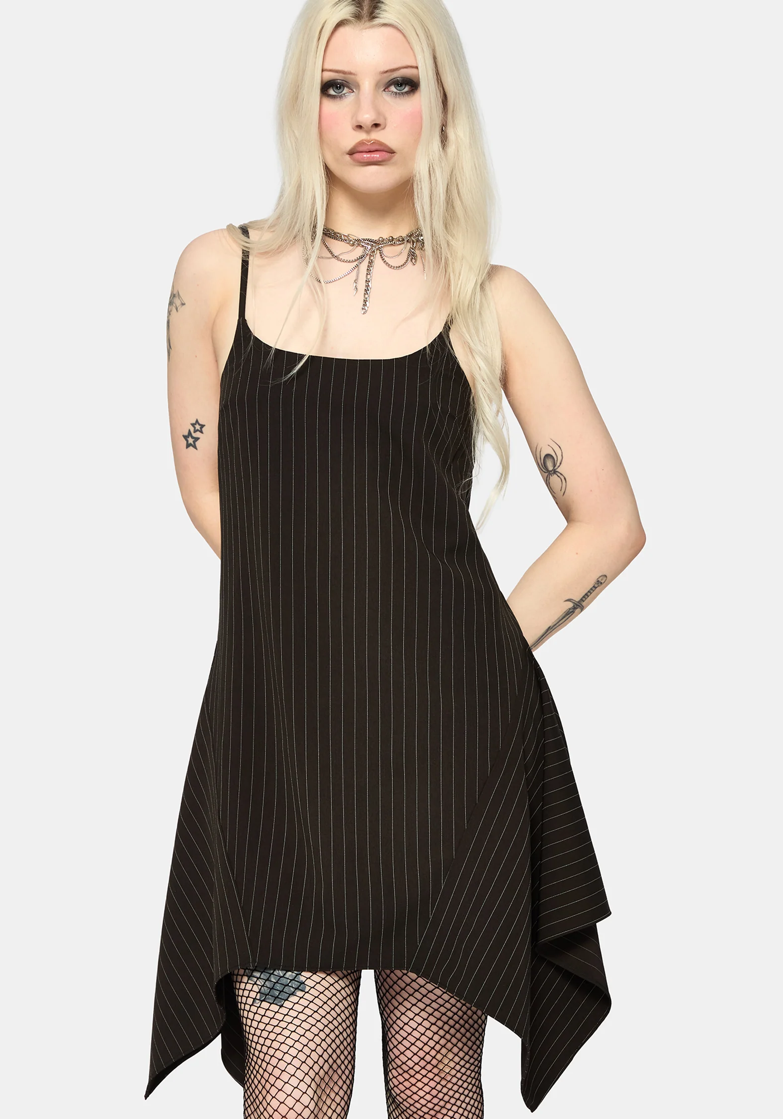 Alecto Nadelstreifen Taschentuch Saum Mini Kleid - Image 2