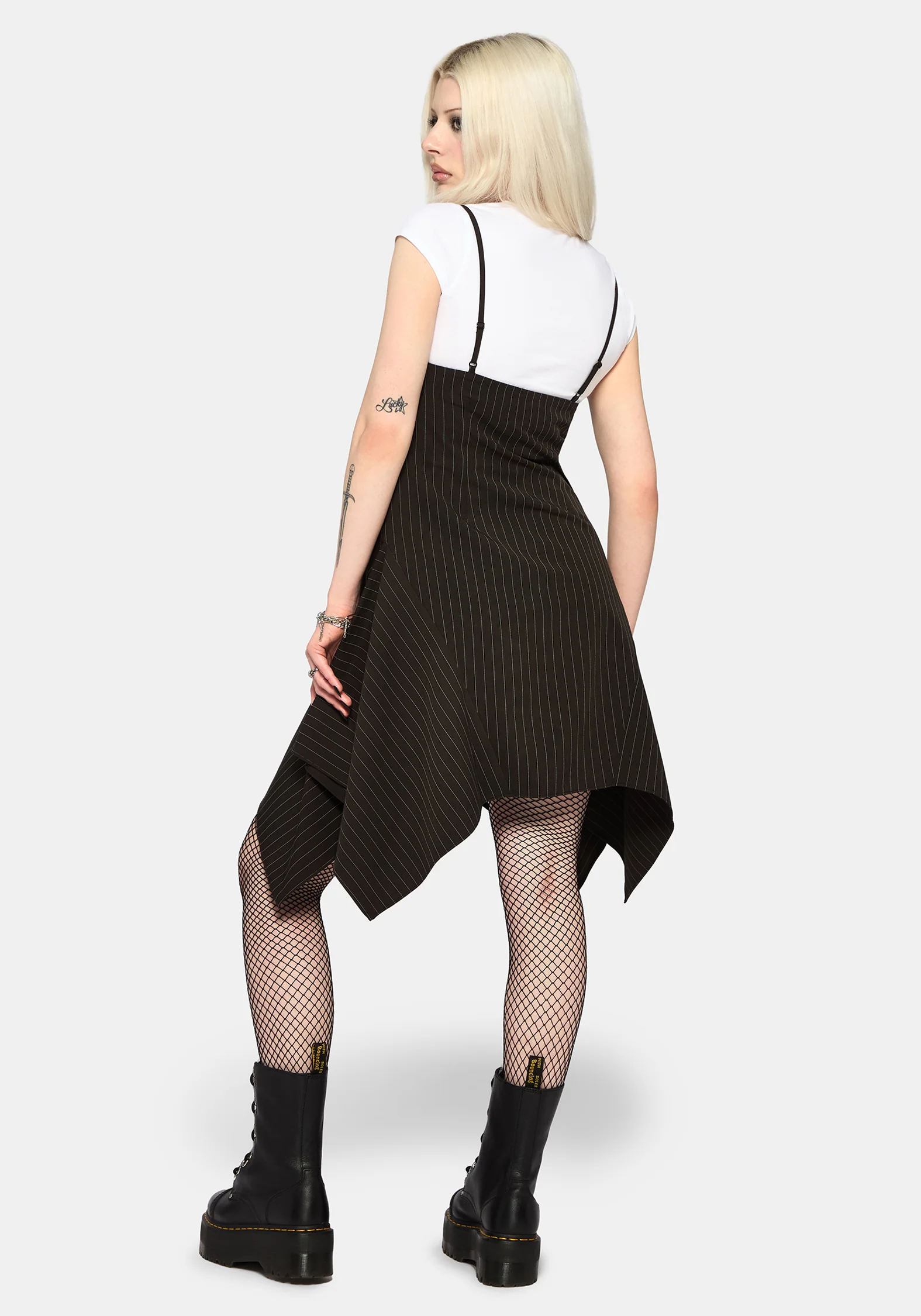 Alecto Nadelstreifen Taschentuch Saum Mini Kleid - Image 3