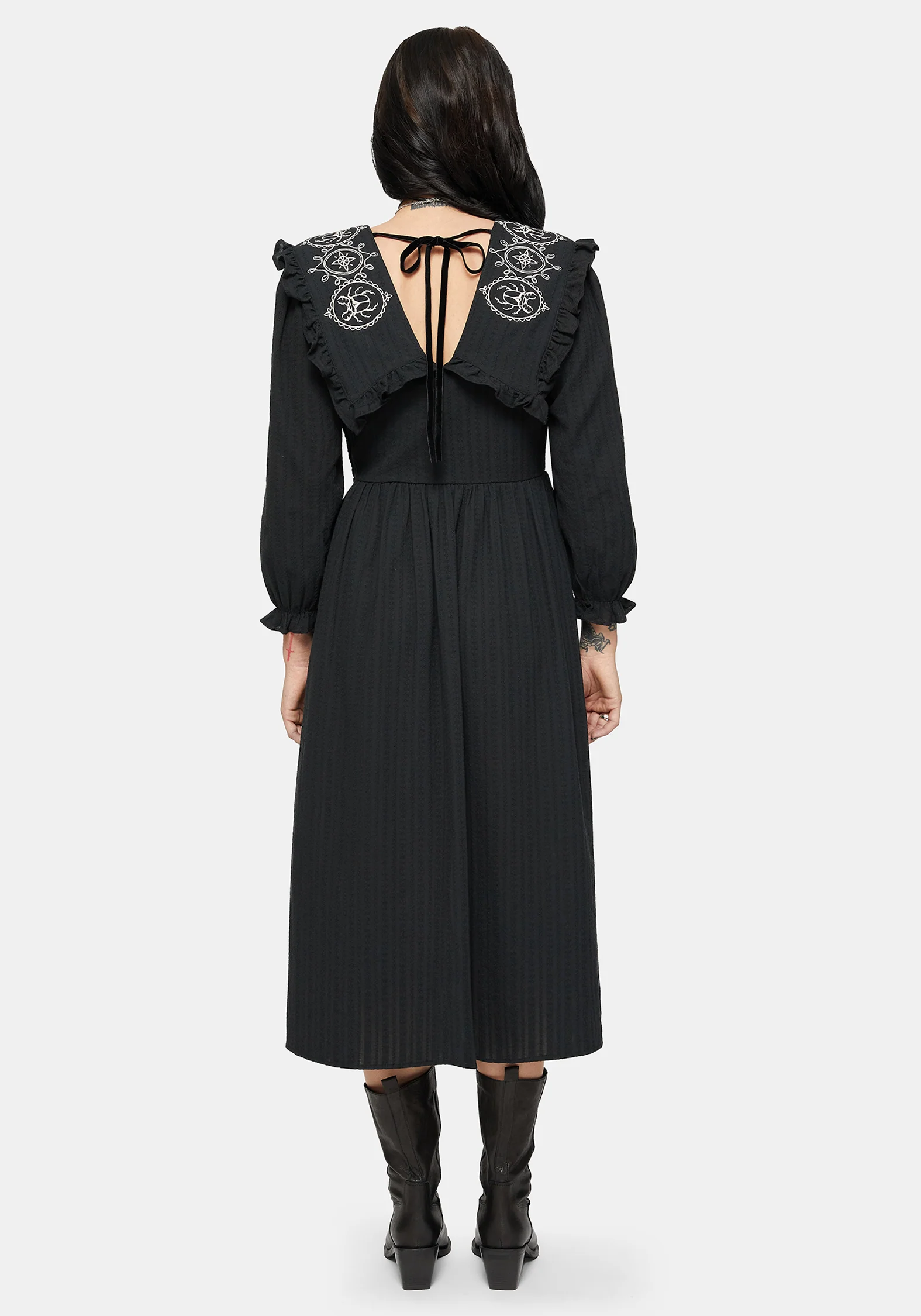 Alira Käfer Bestickt Kragen Baumwolle Midi Kleid - Image 3