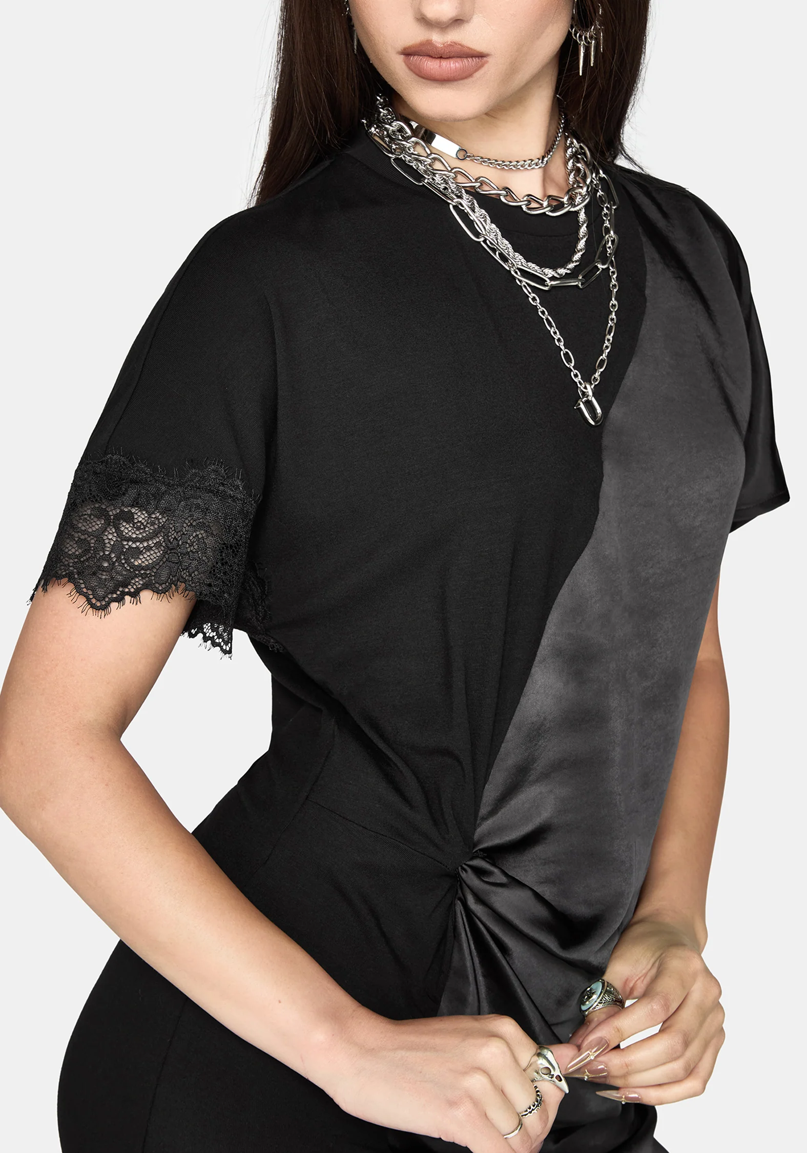 Allesandra Contrast Fabric Twist T-Shirt Dress - Image 3