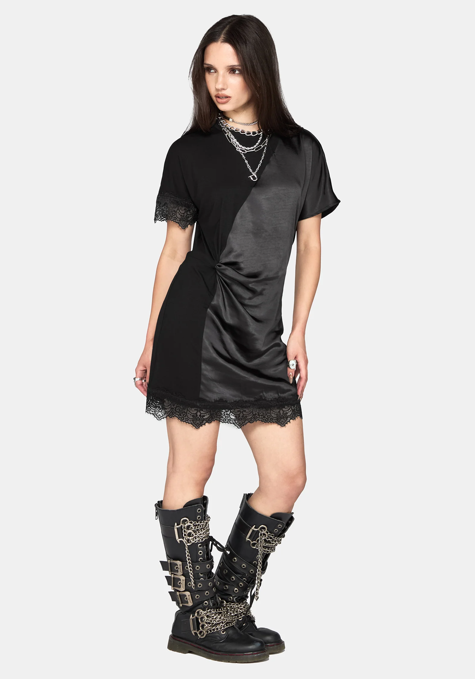 Allesandra Contrast Fabric Twist T-Shirt Dress - Image 4