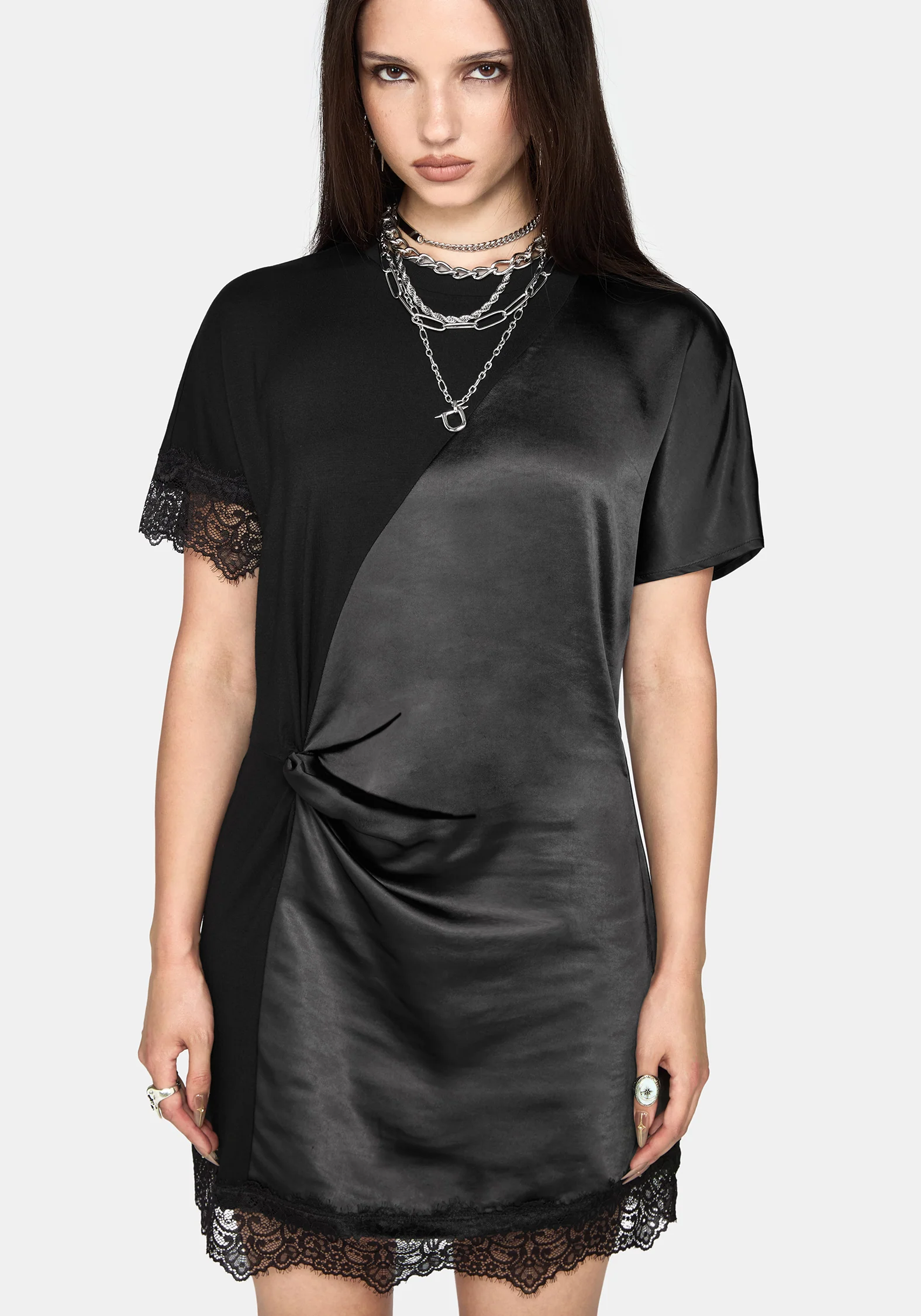 Allesandra Contrast Fabric Twist T-Shirt Dress - Image 7