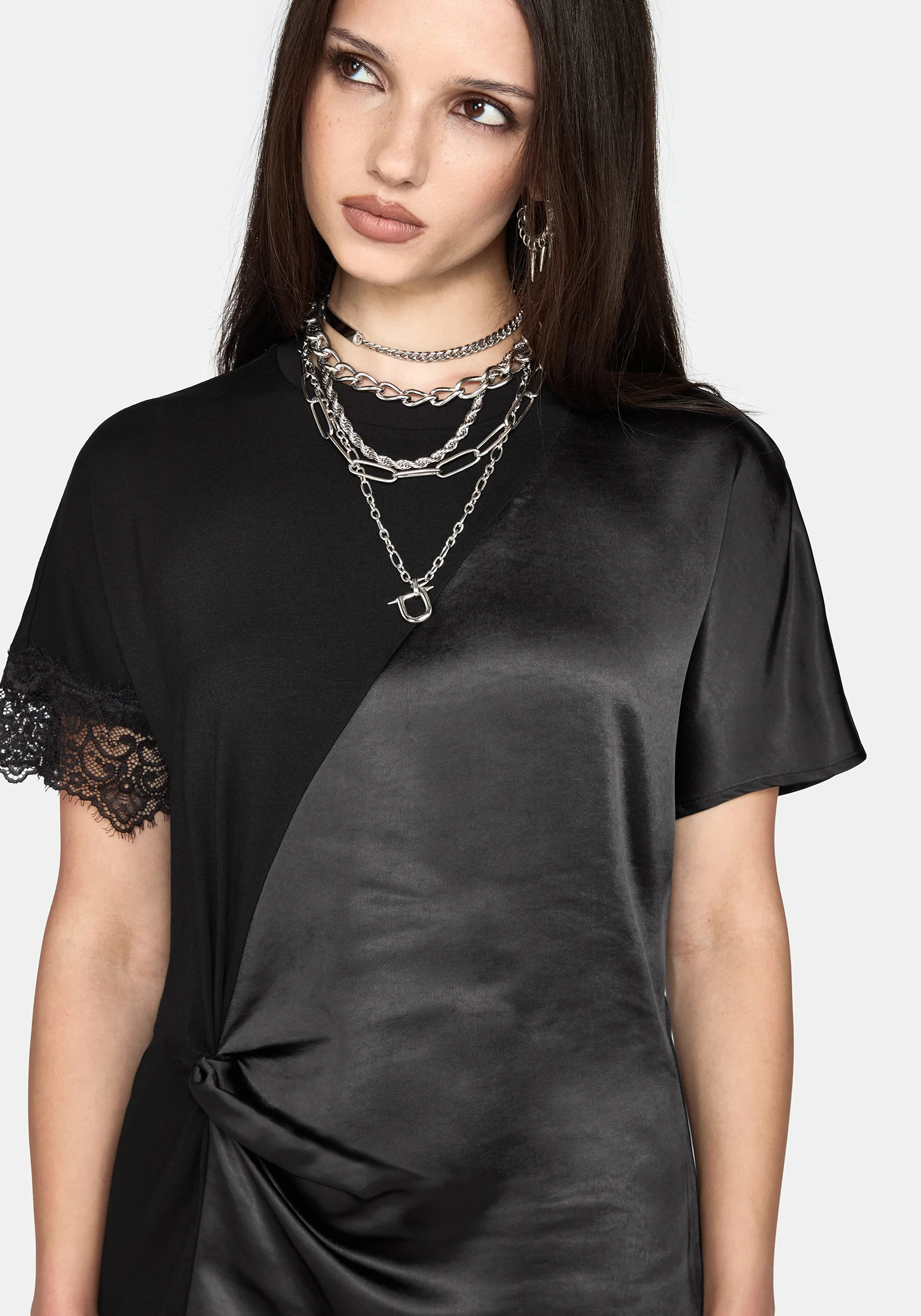 Allesandra Contrast Fabric Twist T-Shirt Dress - Image 8