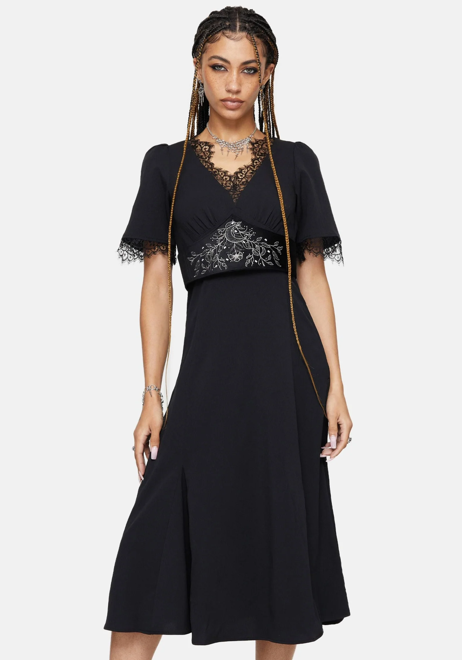 Altha Spitze Rücken V Hals Midi Kleid