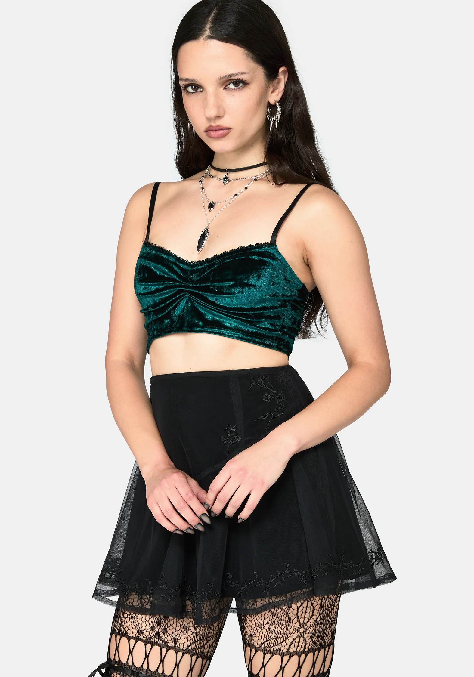 Ami Velour Ruched Bralet - Green - Image 2