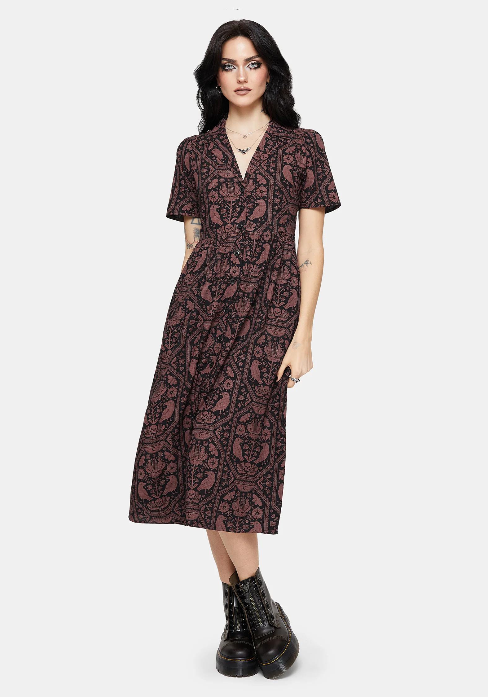 Annabel Umkehren Rabe Druck Midi Hemd Kleid - Image 5