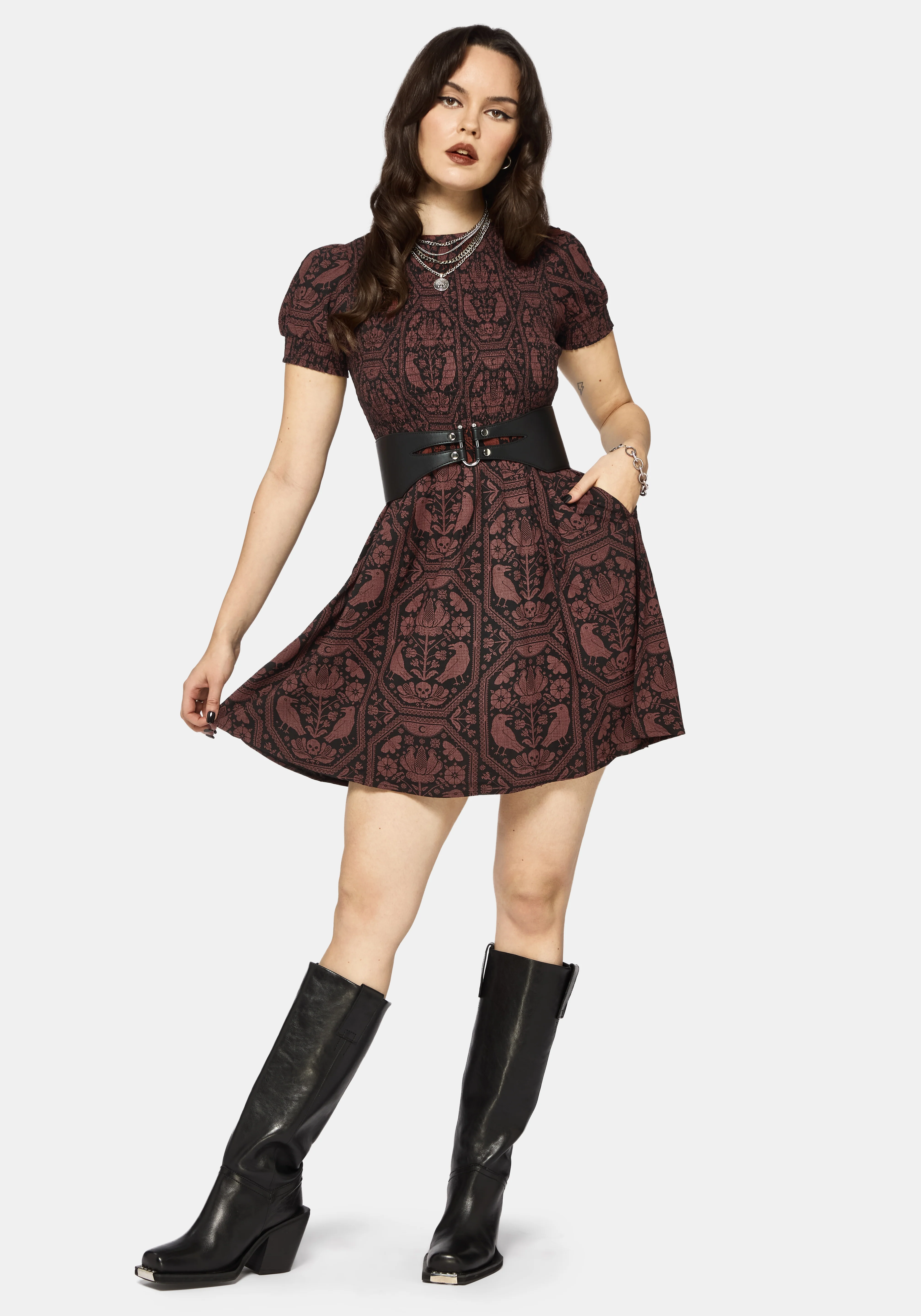 Annabel Umkehren Rabe Druck Gerafft Mini Kleid - Image 4
