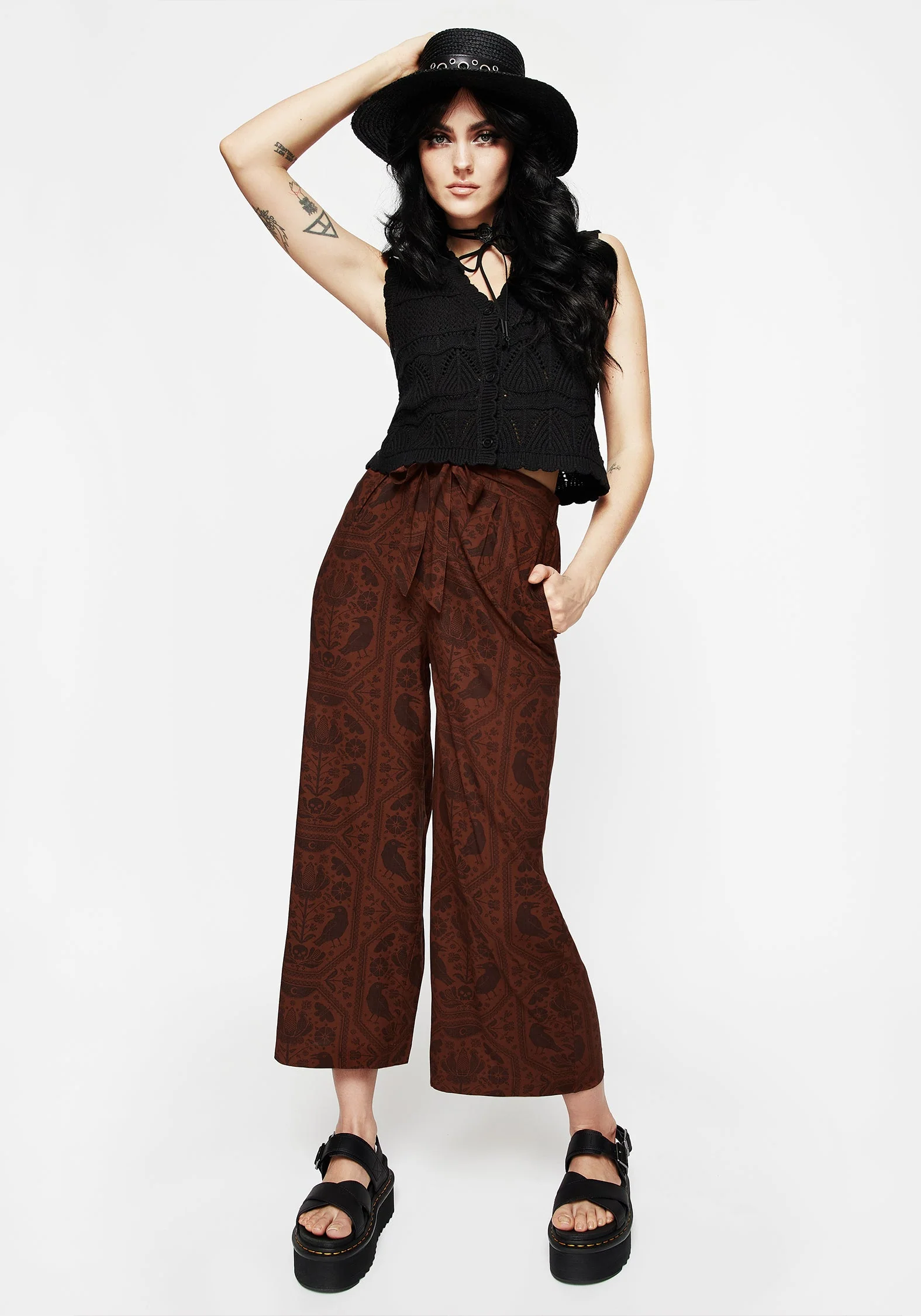 Annabel Krawatte Taille Weit Bein Culotte Hosen - Rust - Image 6