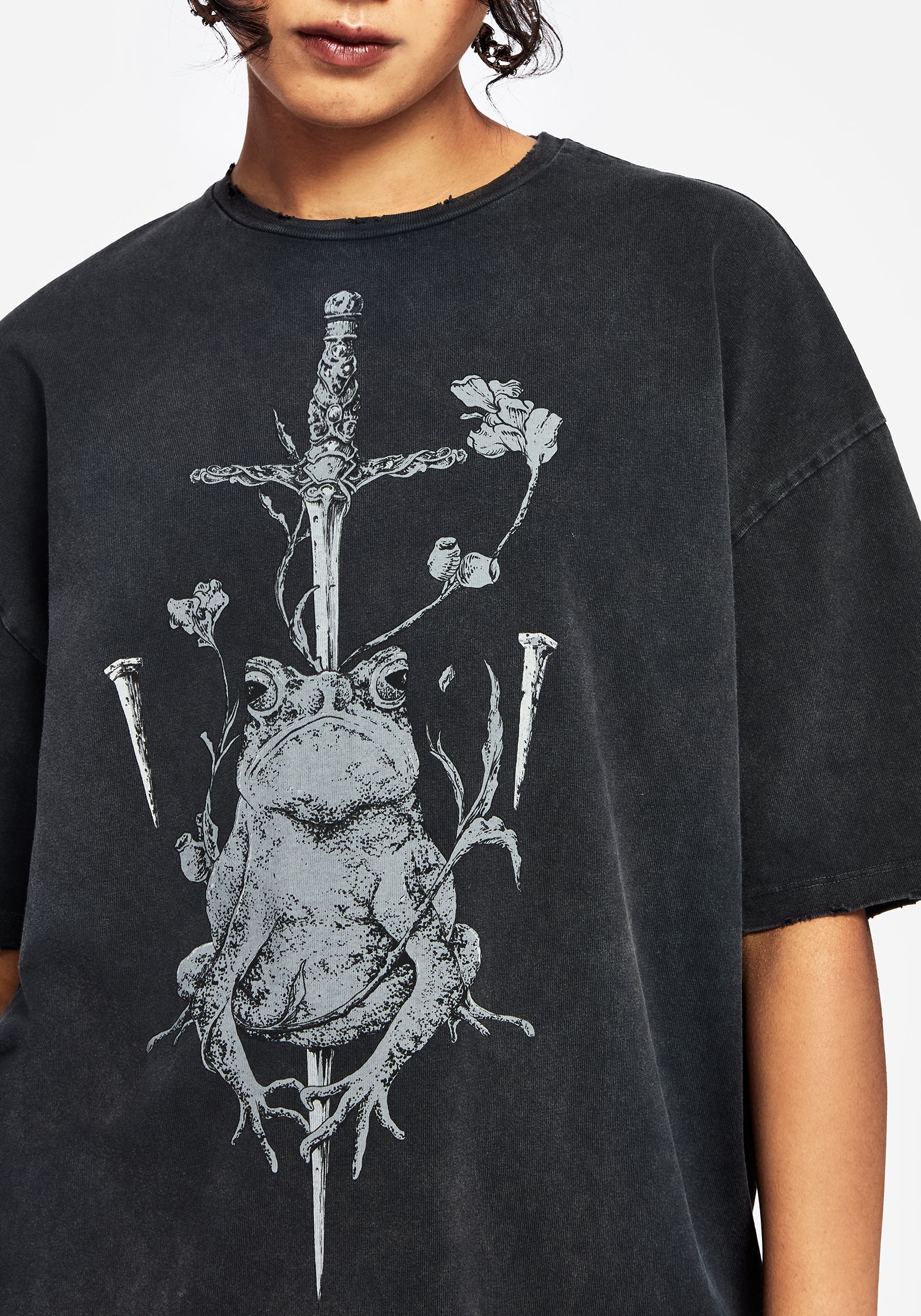 Anura Oversize Säure Waschen Frosch Grafik Druck T-Shirt - Image 2