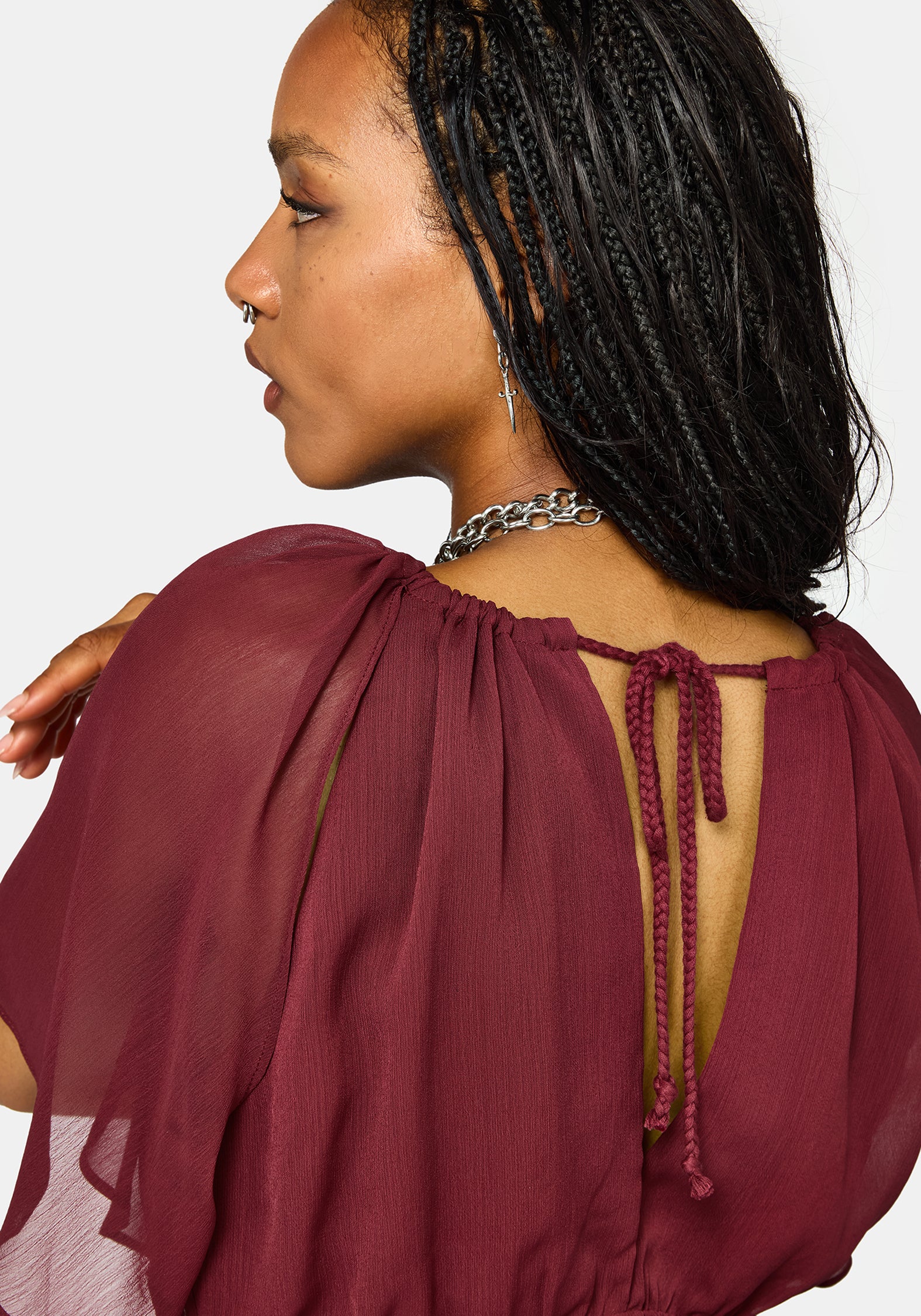 Ari Cape Charm Blouse - Burgundy - Image 2