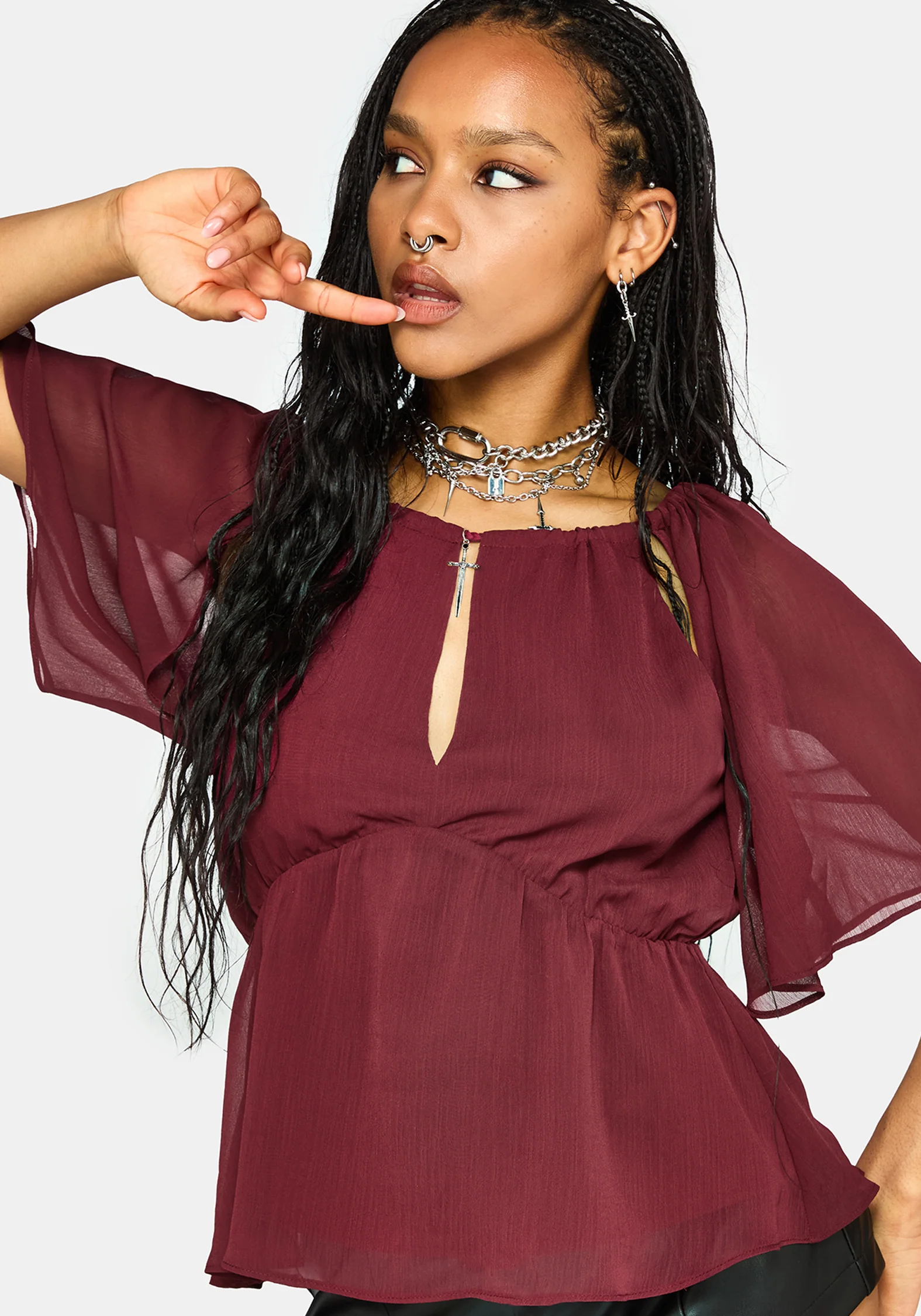 Ari Cape Charm Blouse - Burgundy - Image 6