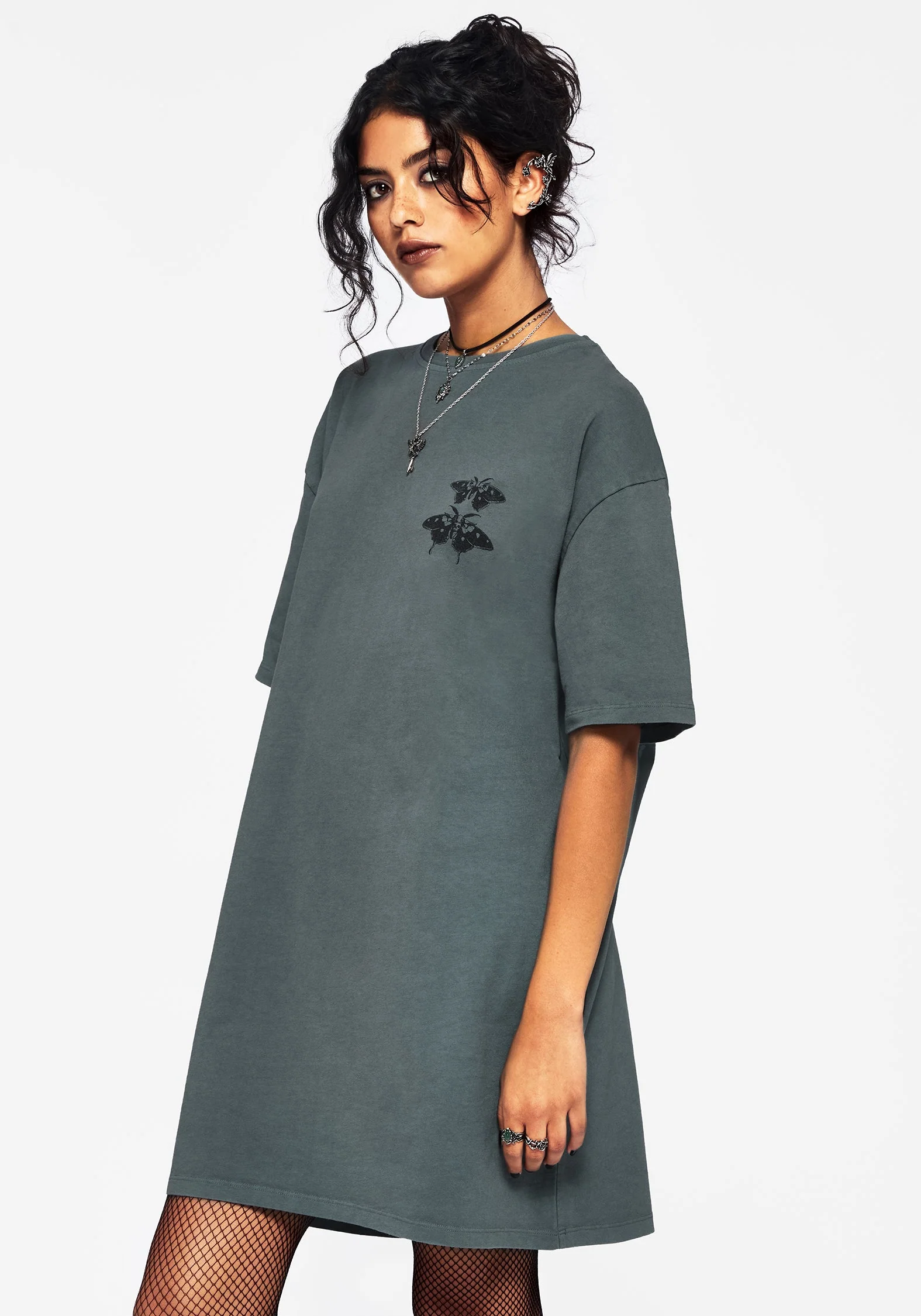 Artemisia Baumwolle Säure Waschen Motte Grafik T-Shirt Kleid - Image 3