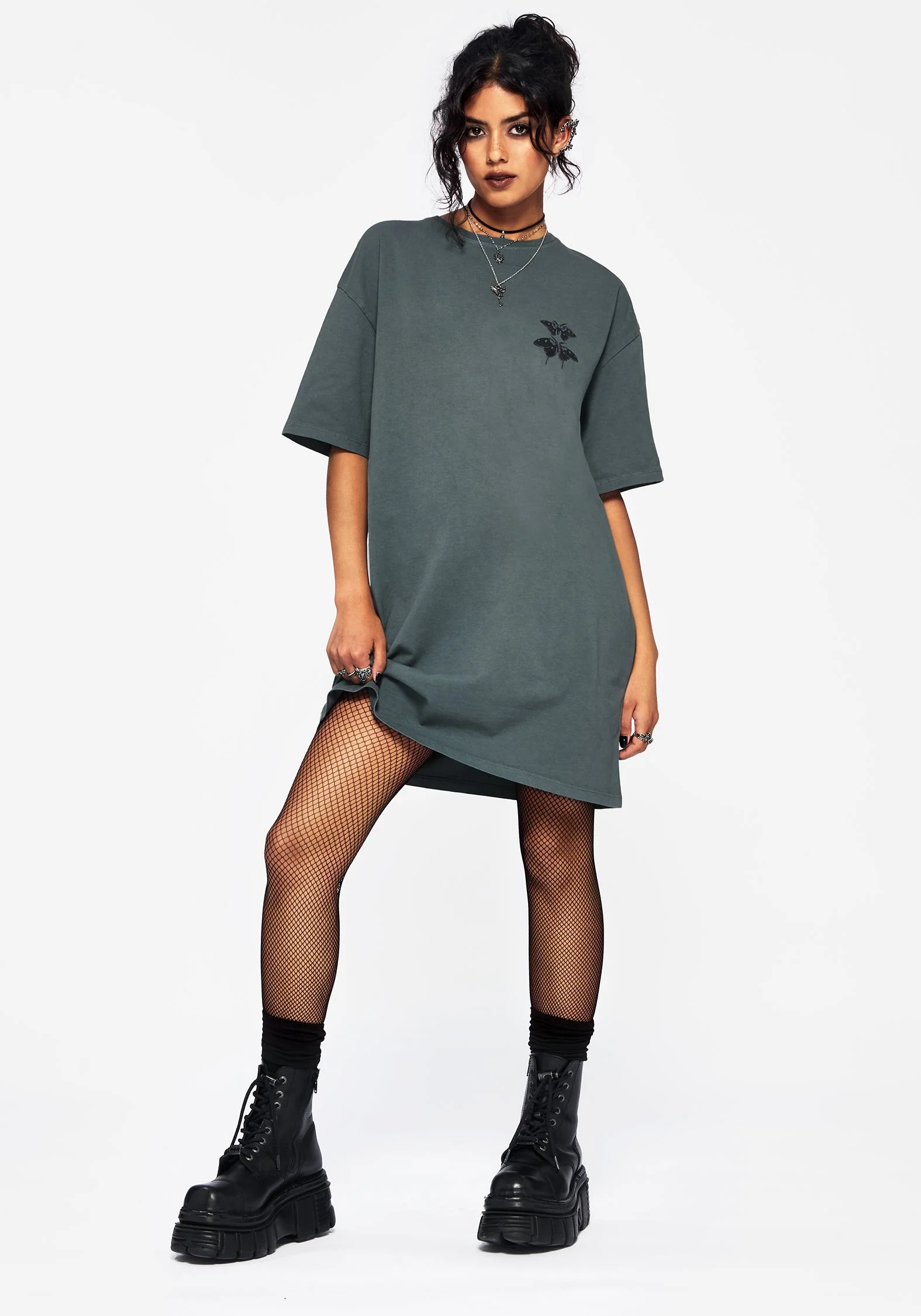 Artemisia Baumwolle Säure Waschen Motte Grafik T-Shirt Kleid - Image 4