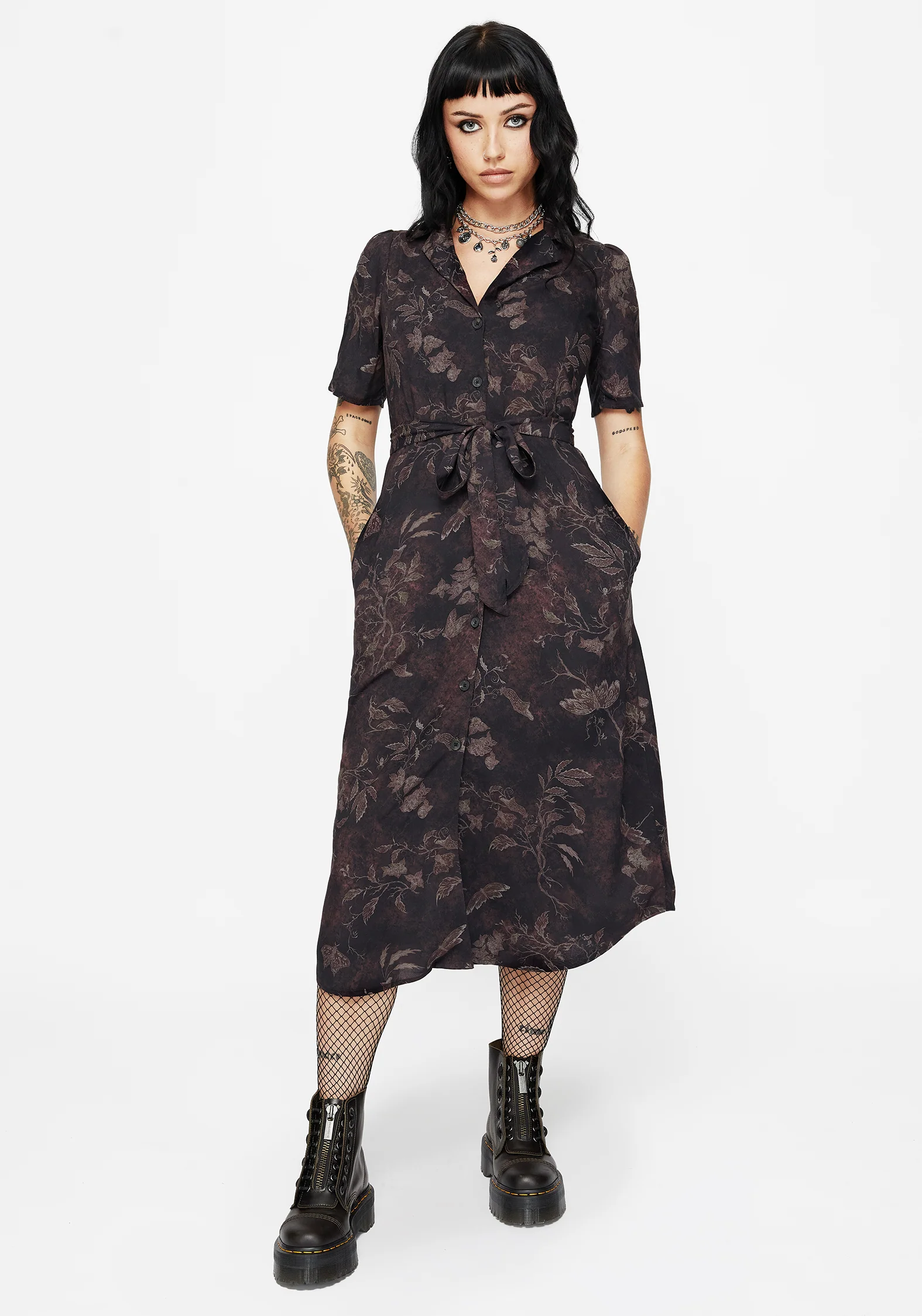 Ashmire Wald Motte Druck Midi Gürtel Hemd Kleid - Image 4