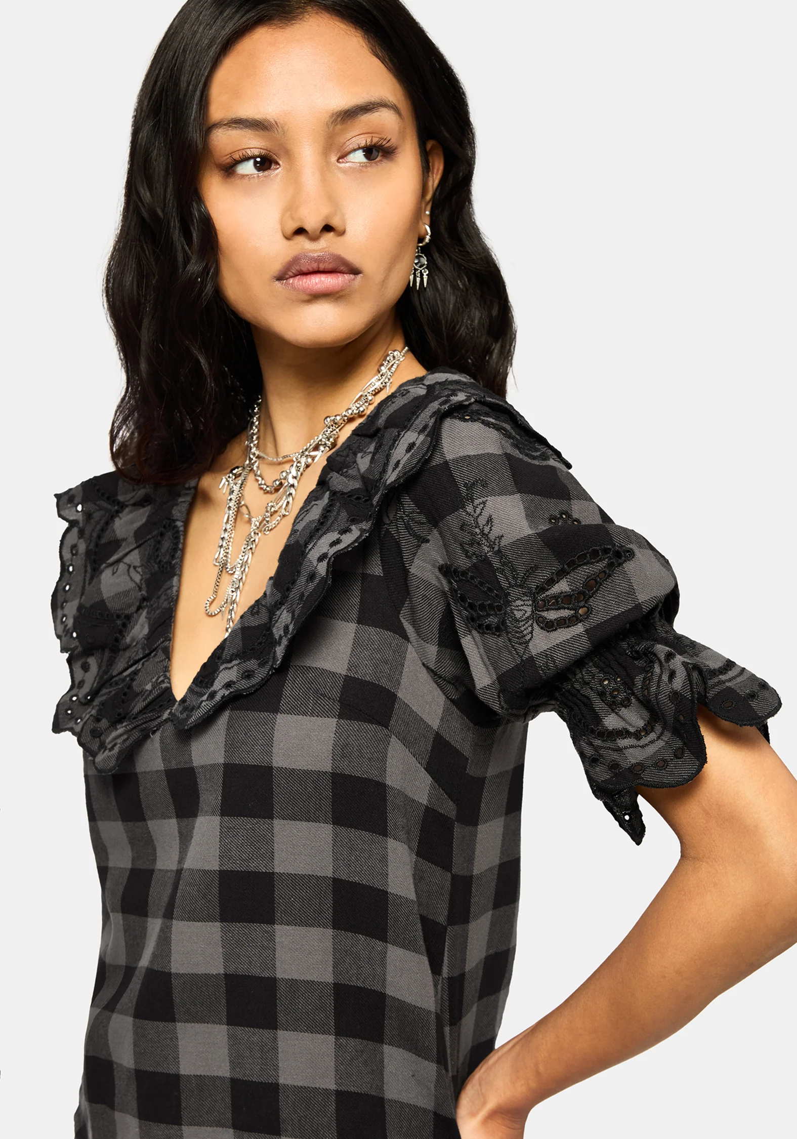 Ashwing Check Broderie Collar Blouse - Image 2