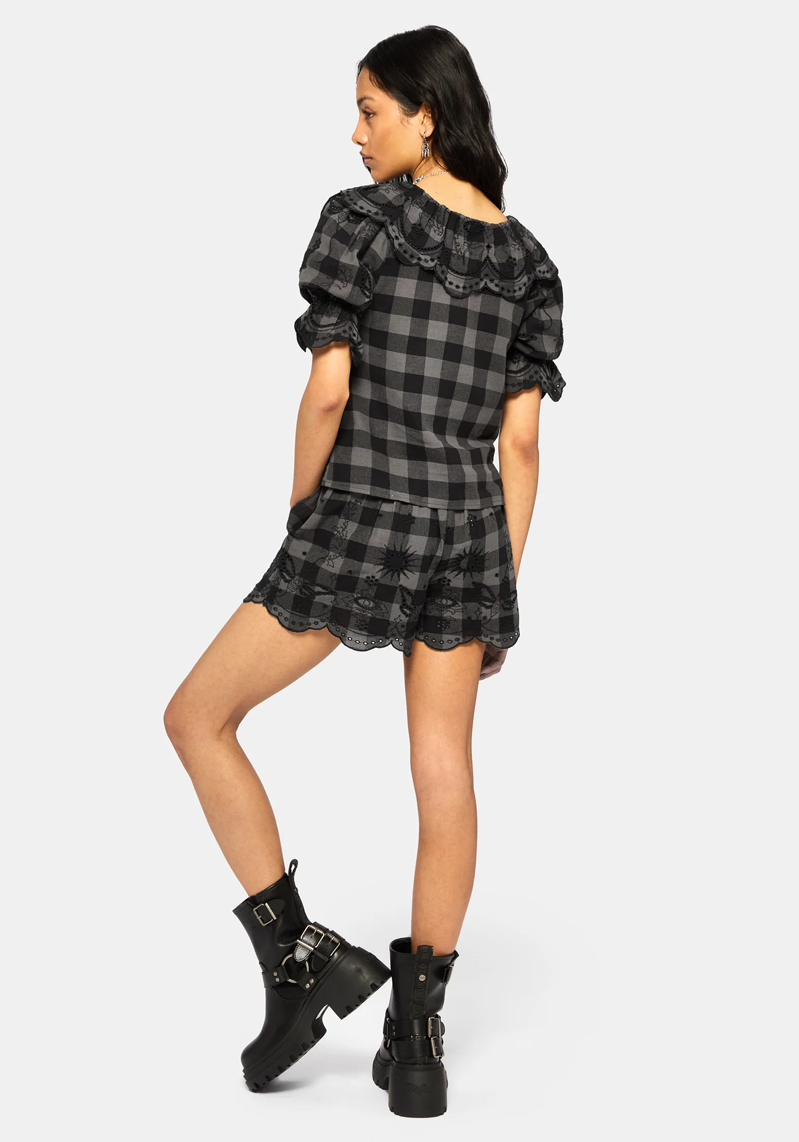 Ashwing Check Broderie Collar Blouse - Image 3