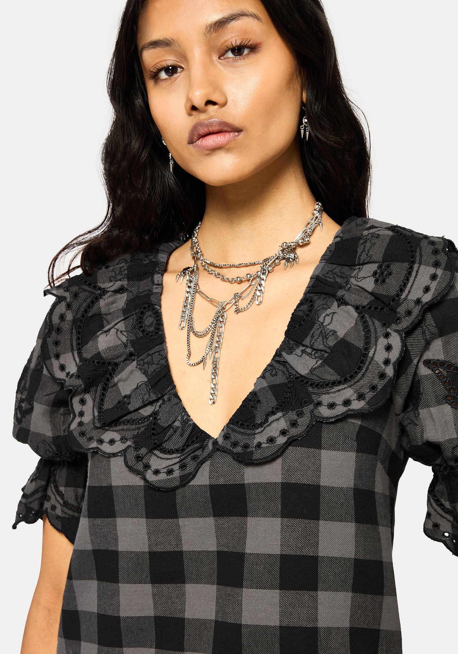 Ashwing Check Broderie Collar Blouse - Image 4