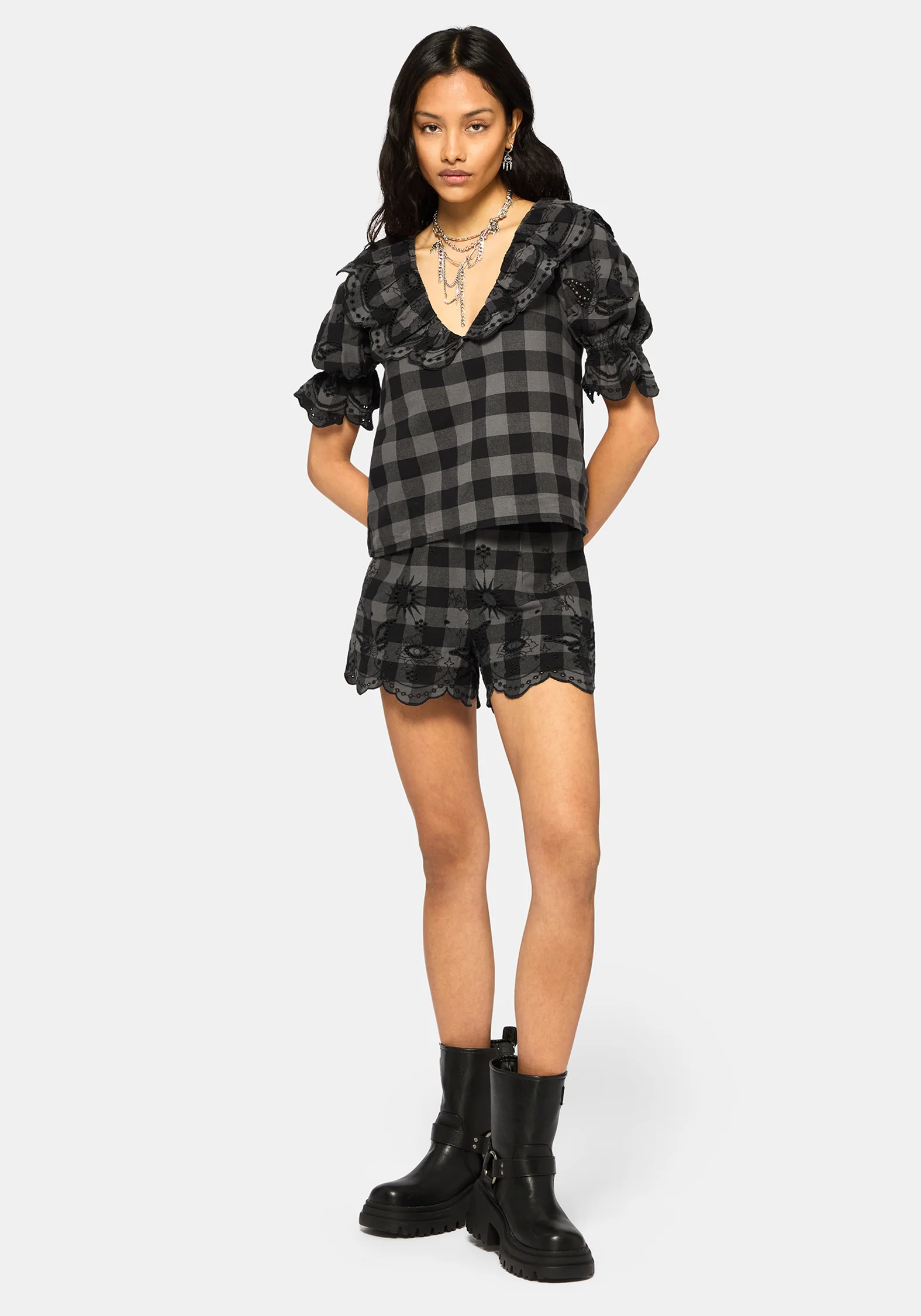 Ashwing Check Broderie Collar Blouse - Image 6
