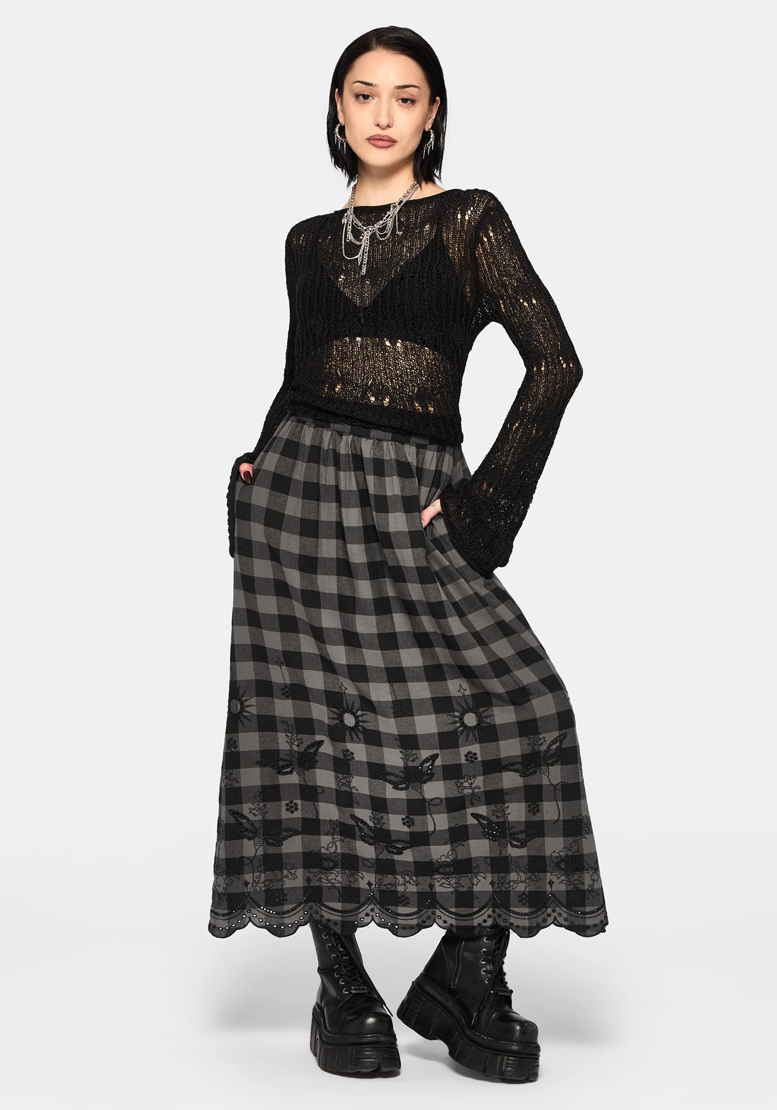 Ashwing Check Broderie Midaxi Skirt - Image 2