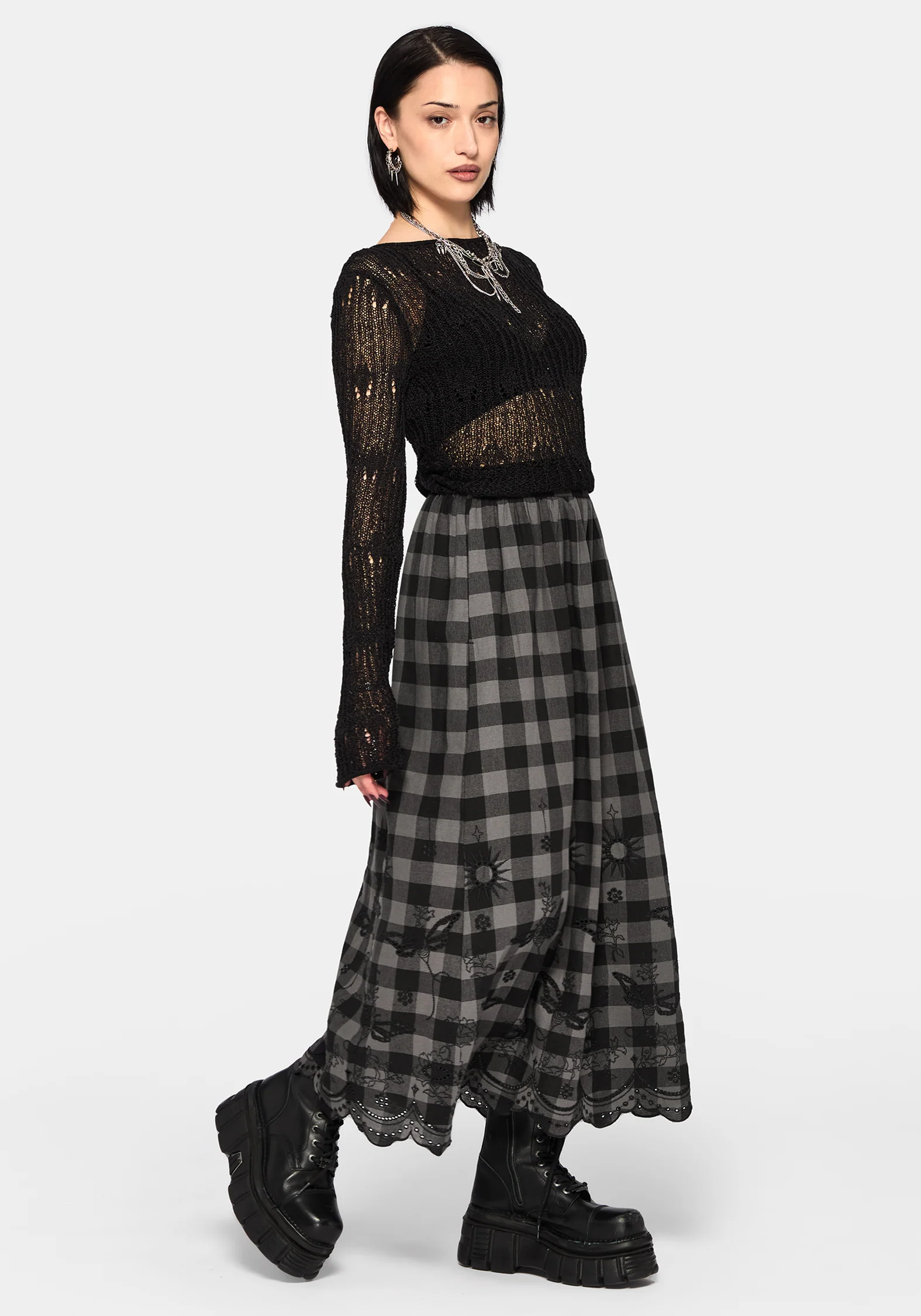 Ashwing Check Broderie Midaxi Skirt - Image 4