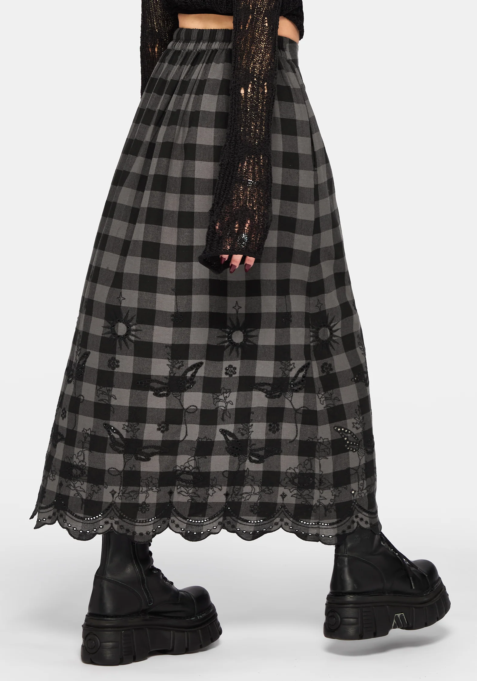 Ashwing Check Broderie Midaxi Skirt - Image 7