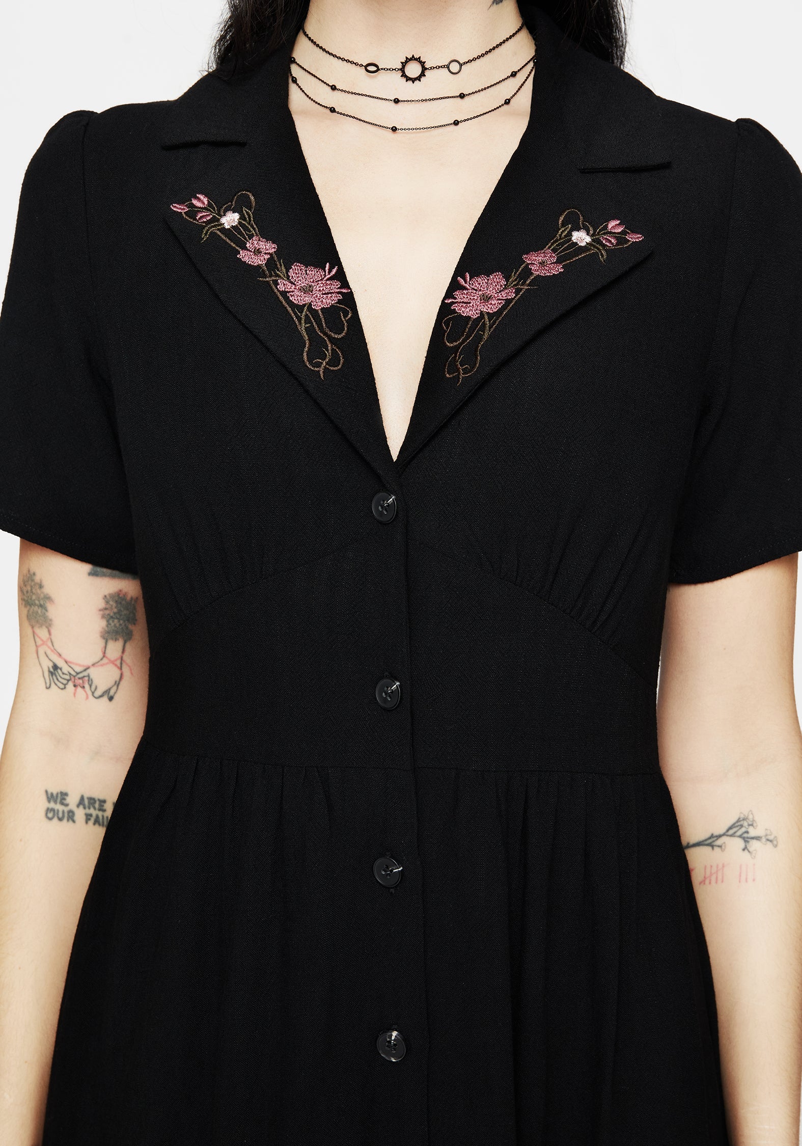 Aster Bestickt Kragen Midi Hemd Kleid - Image 2