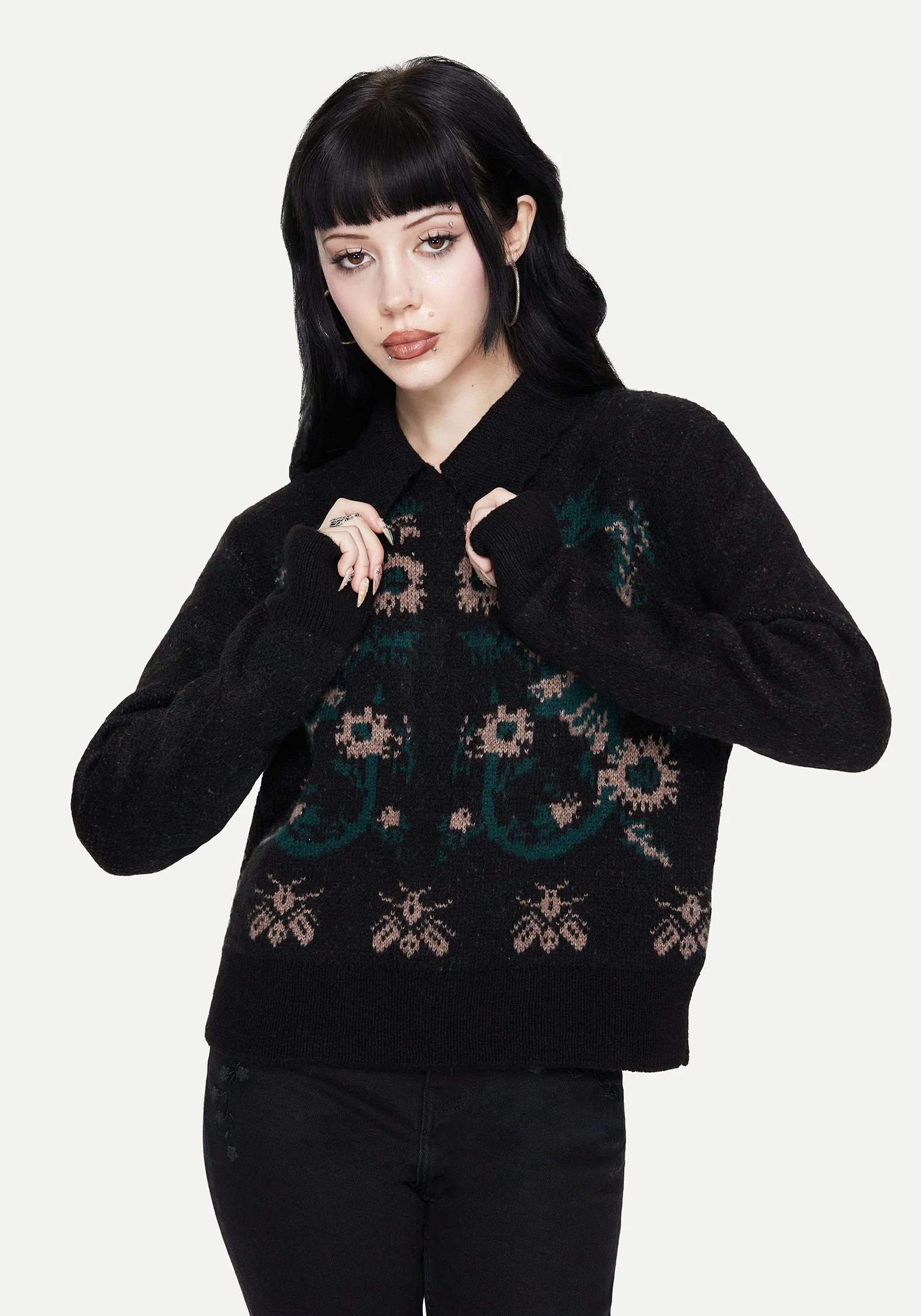 Aura Drache Jacquard Kragen Gestrickt Pullover - Image 5