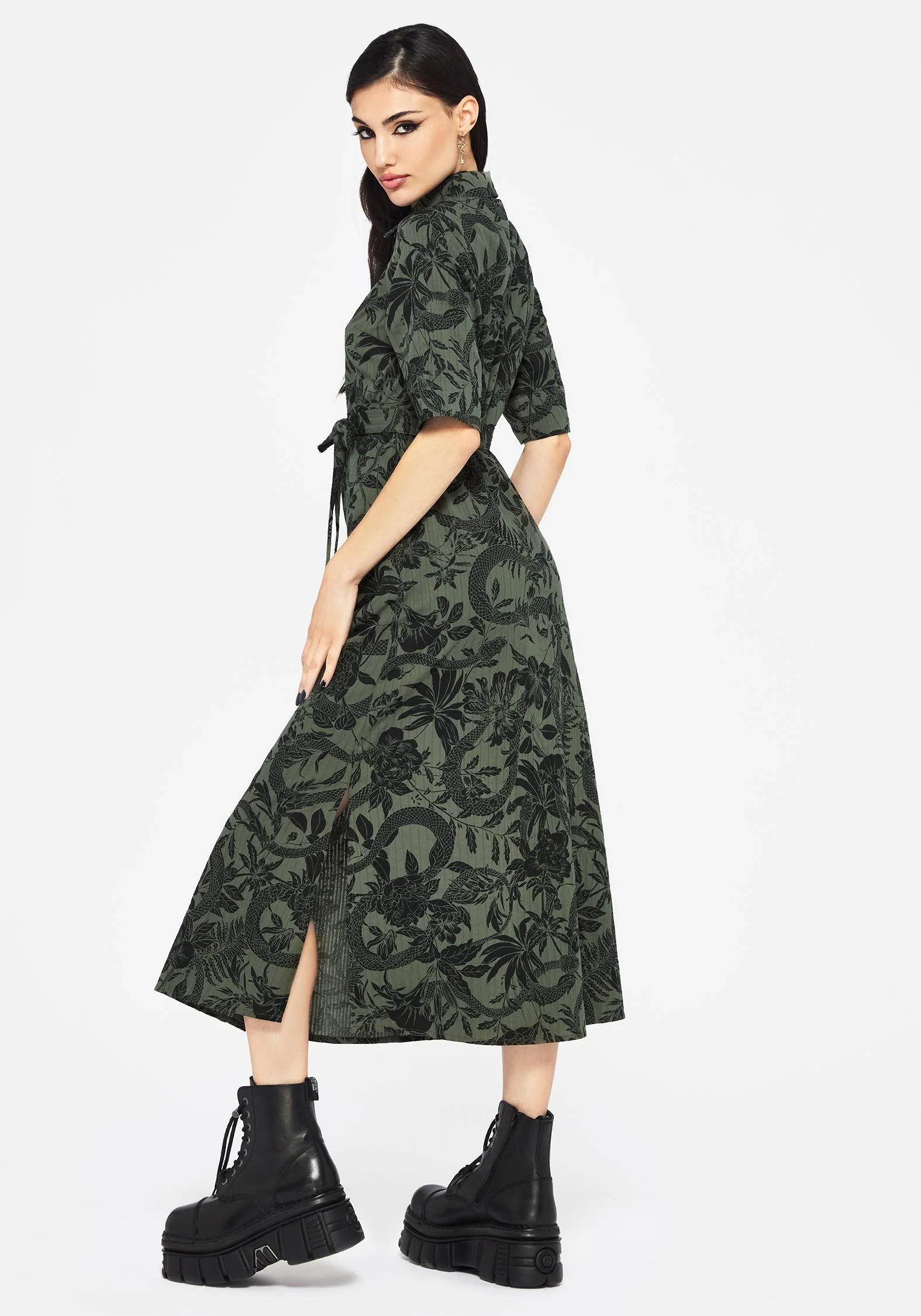 Bashe Baumwolle Midaxi Hemd Kleid - Grün - Image 3