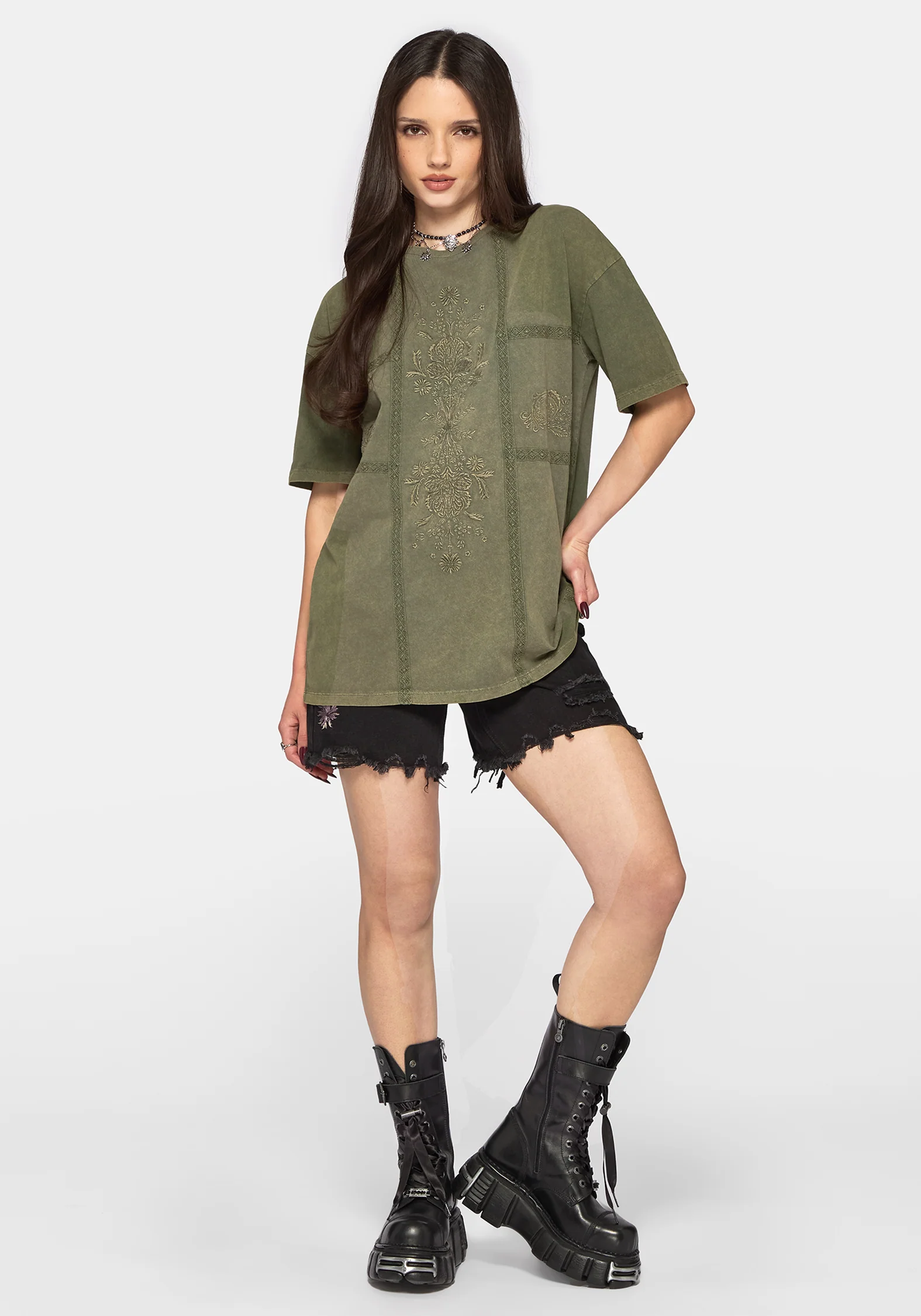 Blake Lace Oversized Graphic T-Shirt - Khaki - Image 4