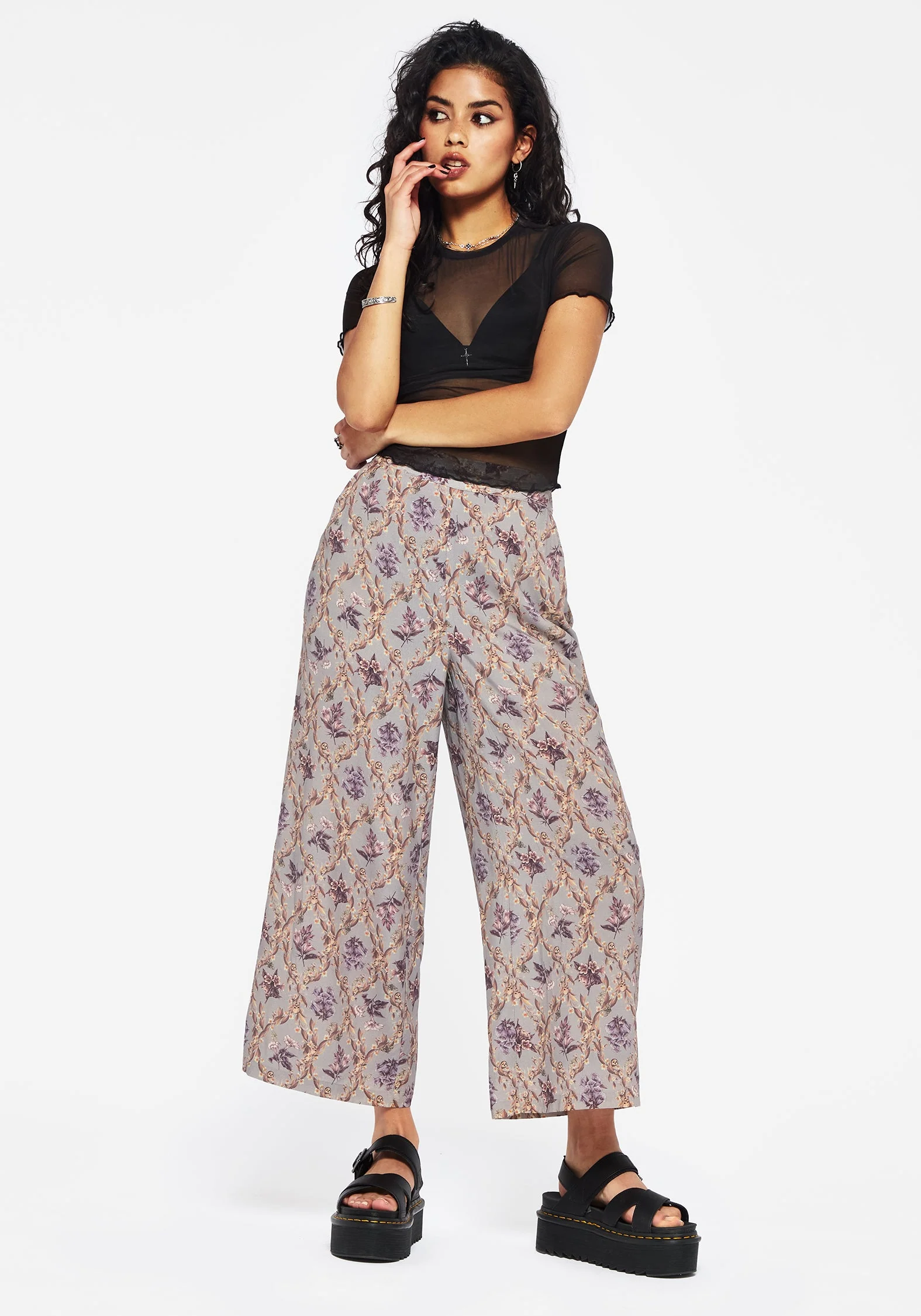 Blossom Blumenmuster Tile Bedruckt Weit Bein Culotte Hosen - Image 5