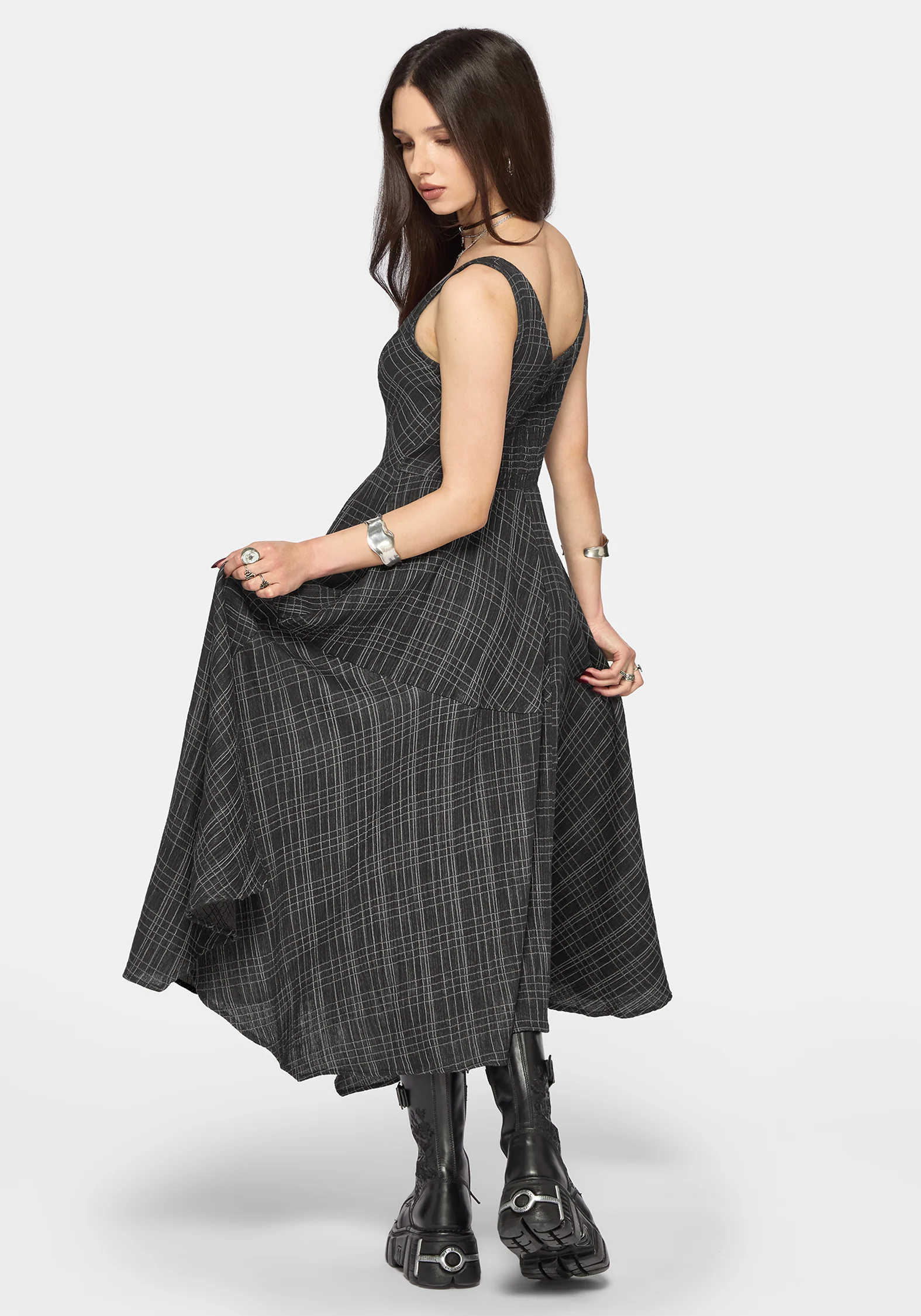 Caledon Check Gauze Midaxi Dress - Image 3