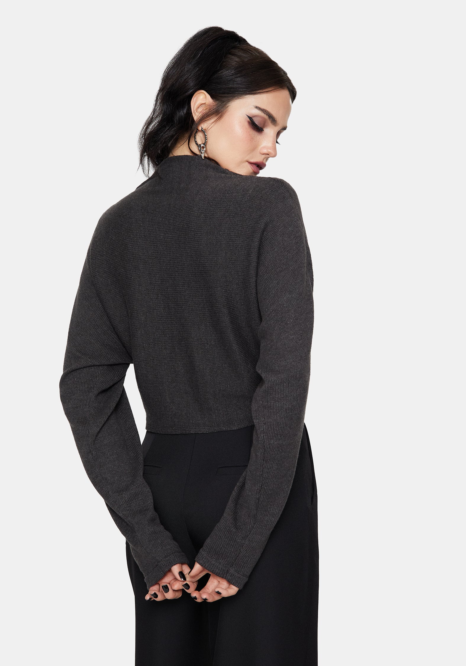Calliope Wickel Über Kurz Geschnitten Gestrickt Pullover Mit Brosche - Image 3