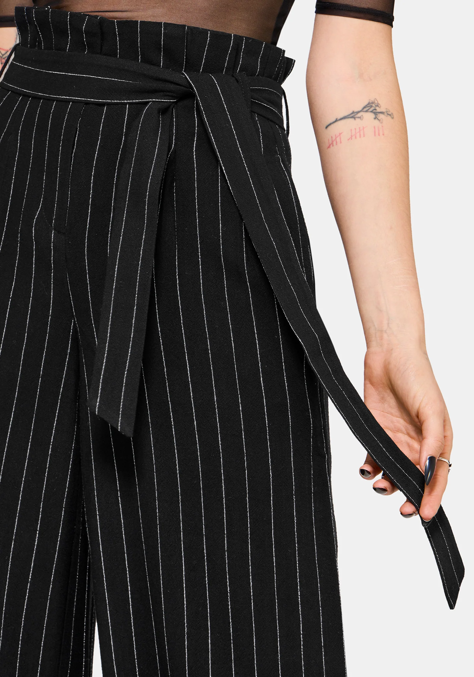 Charli Nadelstreifen Paperbag Taille Gerade Bein Hose - Image 2