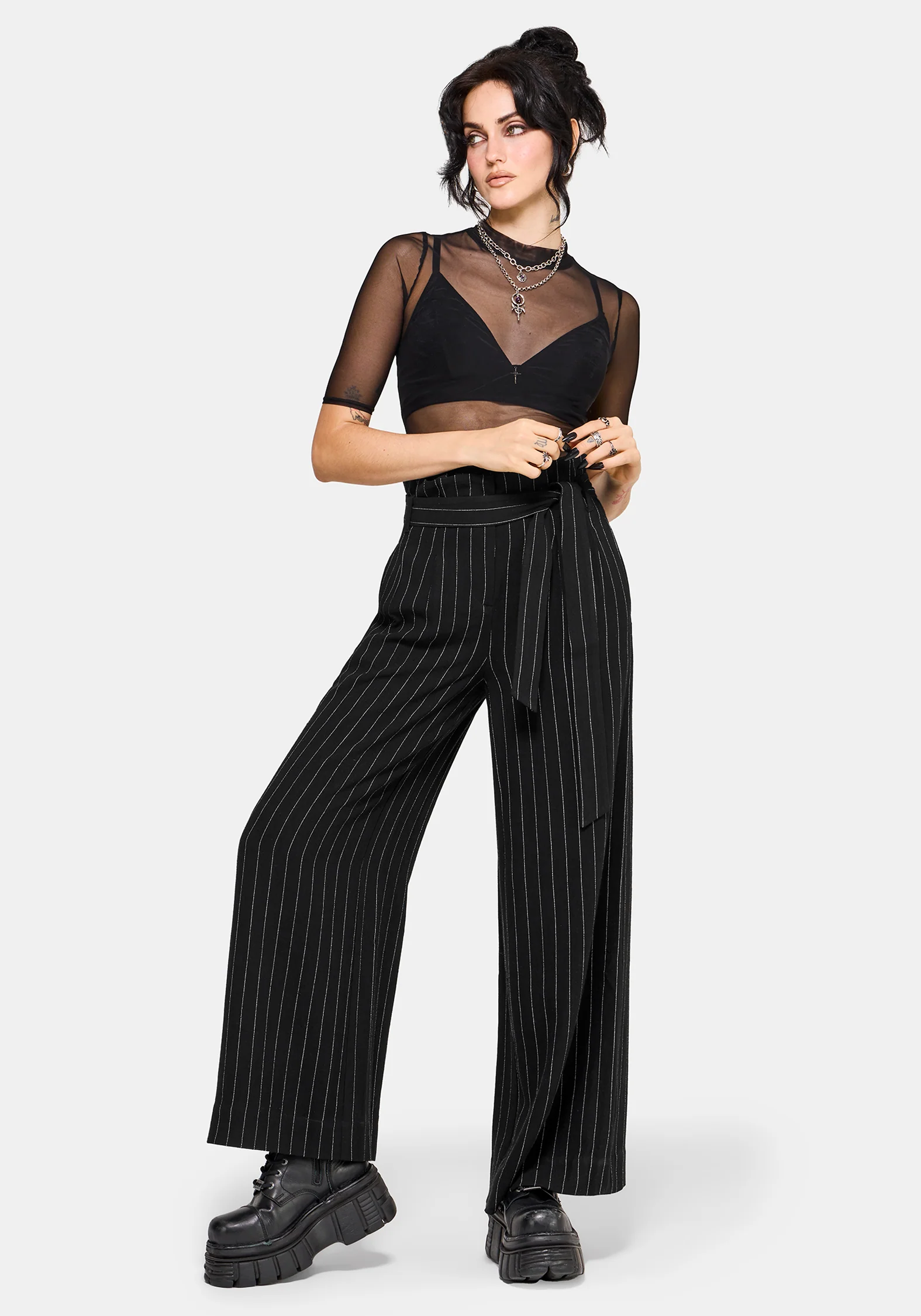 Charli Nadelstreifen Paperbag Taille Gerade Bein Hose - Image 4