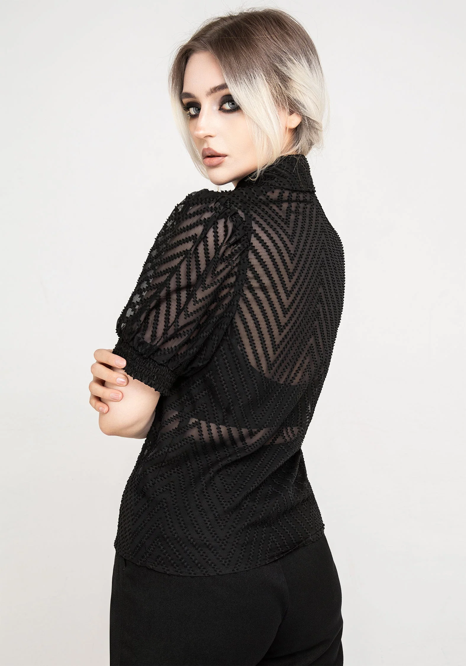 Chevron Knopf Hoch Bluse Top - Image 3