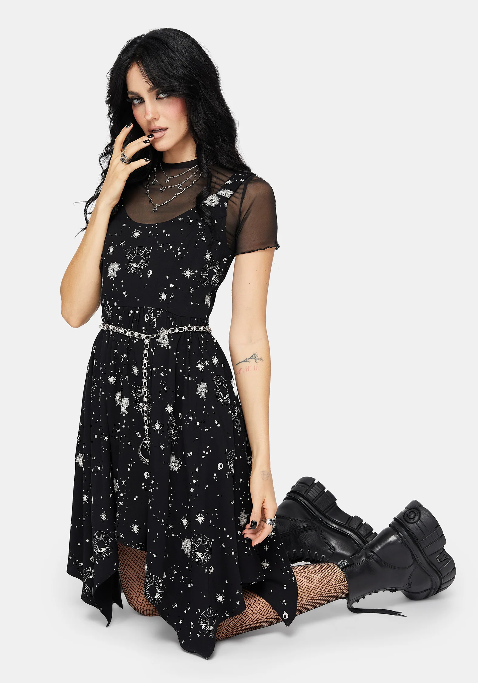 Comet Celestial Bedruckt Taschentuch Saum Mini Kleid - Image 6