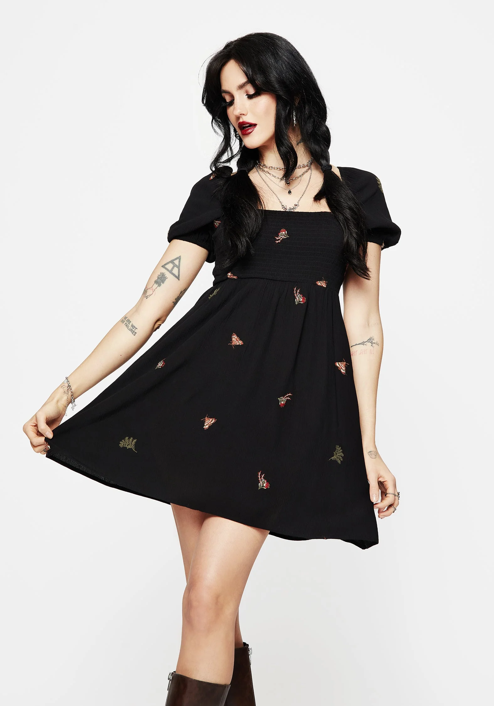 Copia Motte Bestickt Puffärmel Ärmel Mini Kleid - Image 6