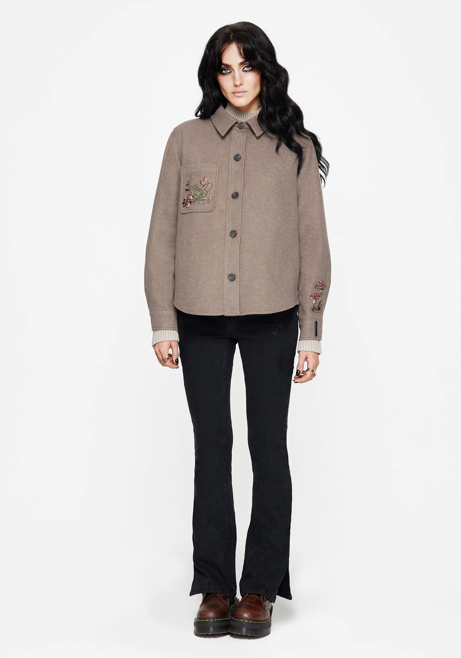 Cordelia Blumenmuster Frosch Bestickt Tasche Vorderseite Hemdjacke - Image 7