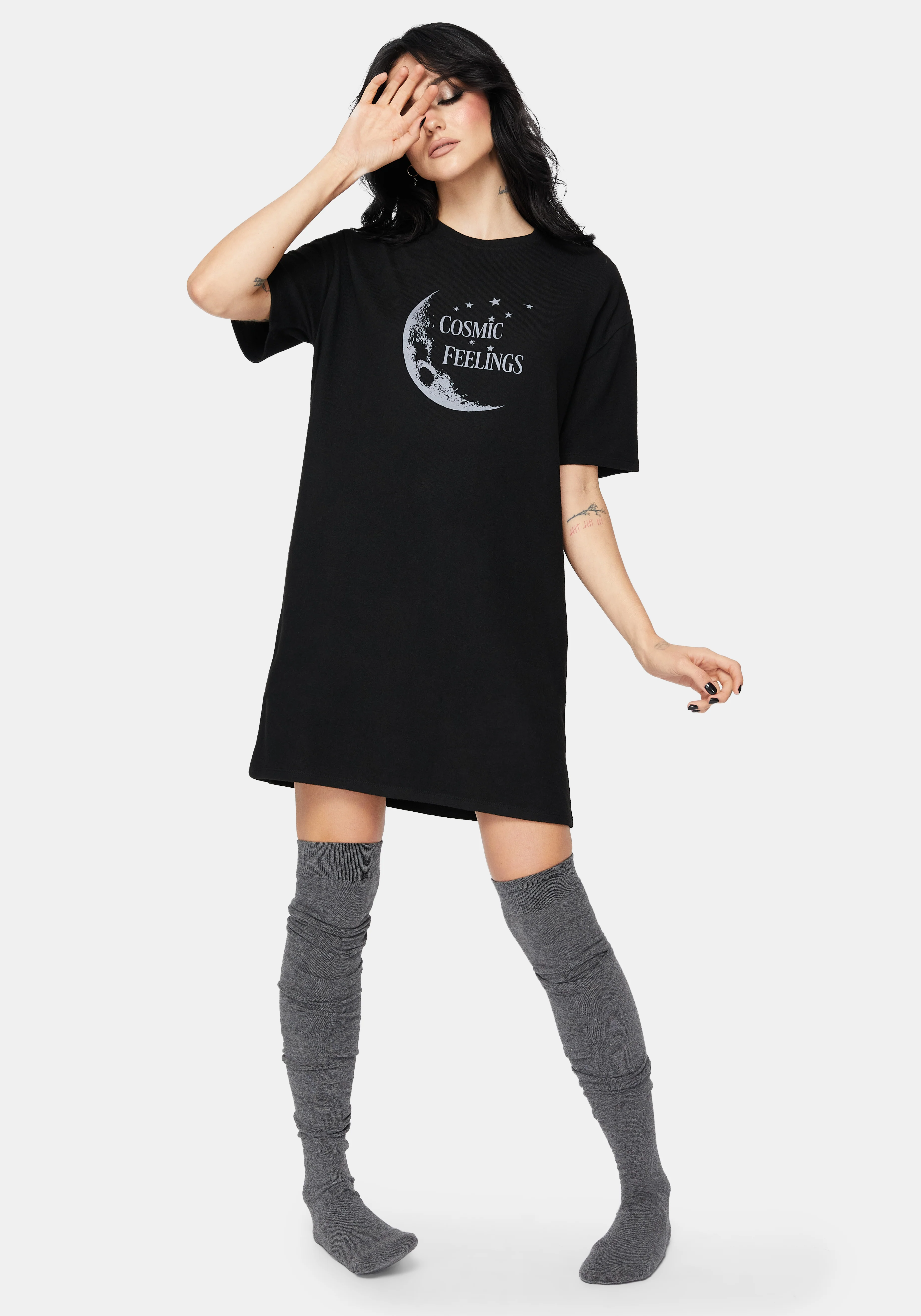 Kosmisch Mond Grafik Druck Mini Pyjama T-Shirt Kleid - Image 4