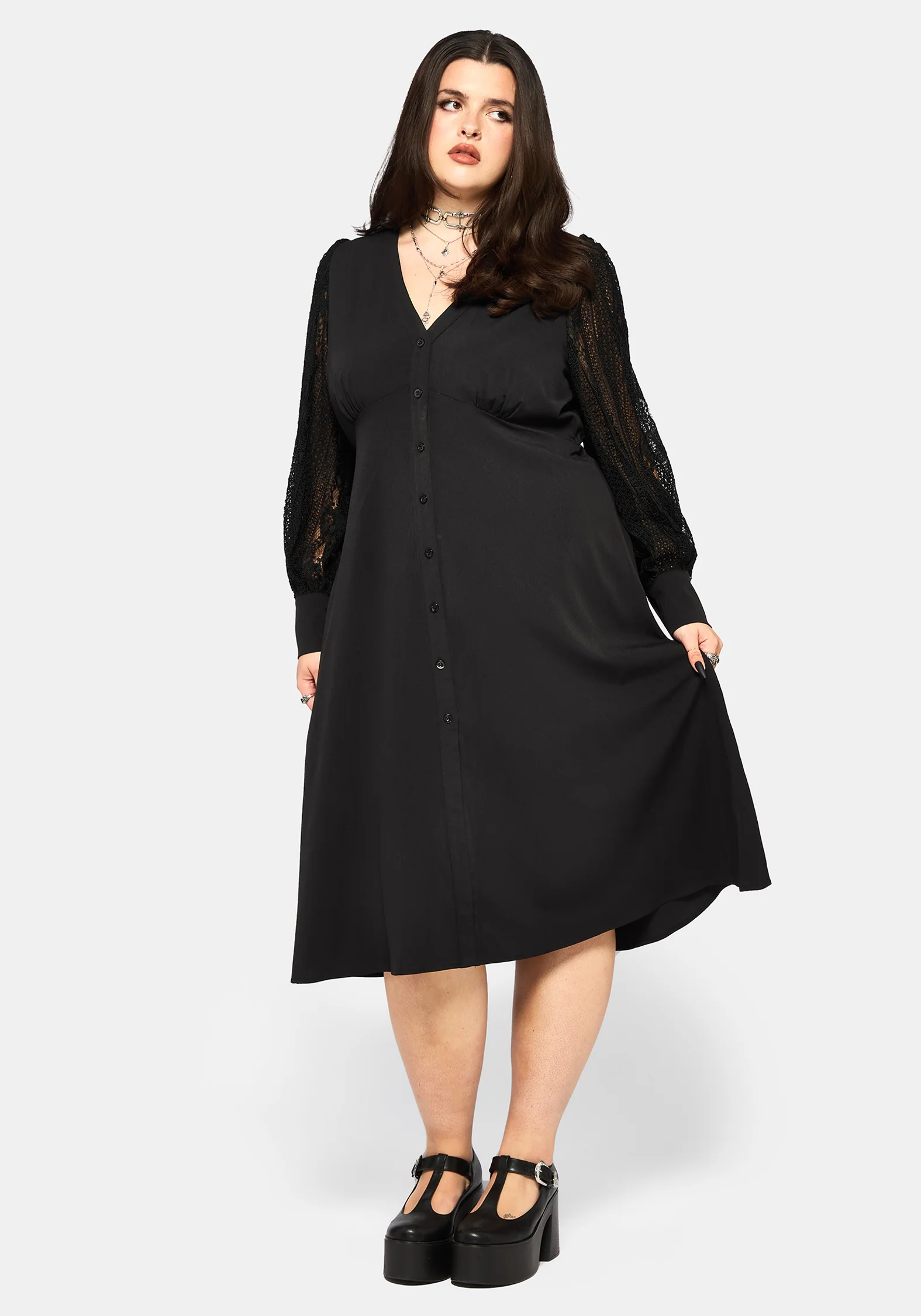 Covenant Lace Sleeve Button Up Midi Dress - Image 10