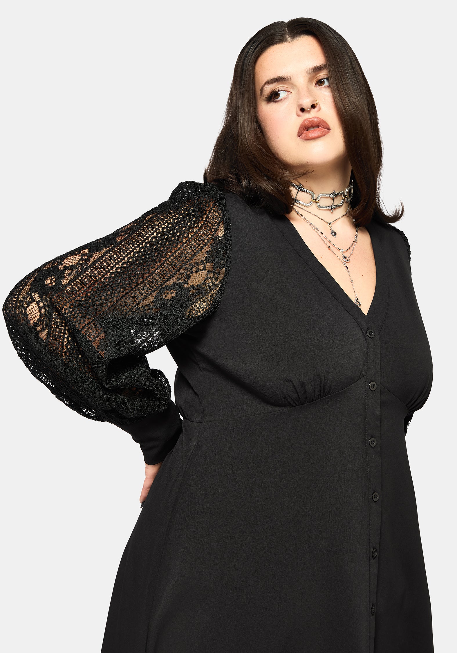 Covenant Lace Sleeve Button Up Midi Dress - Image 11