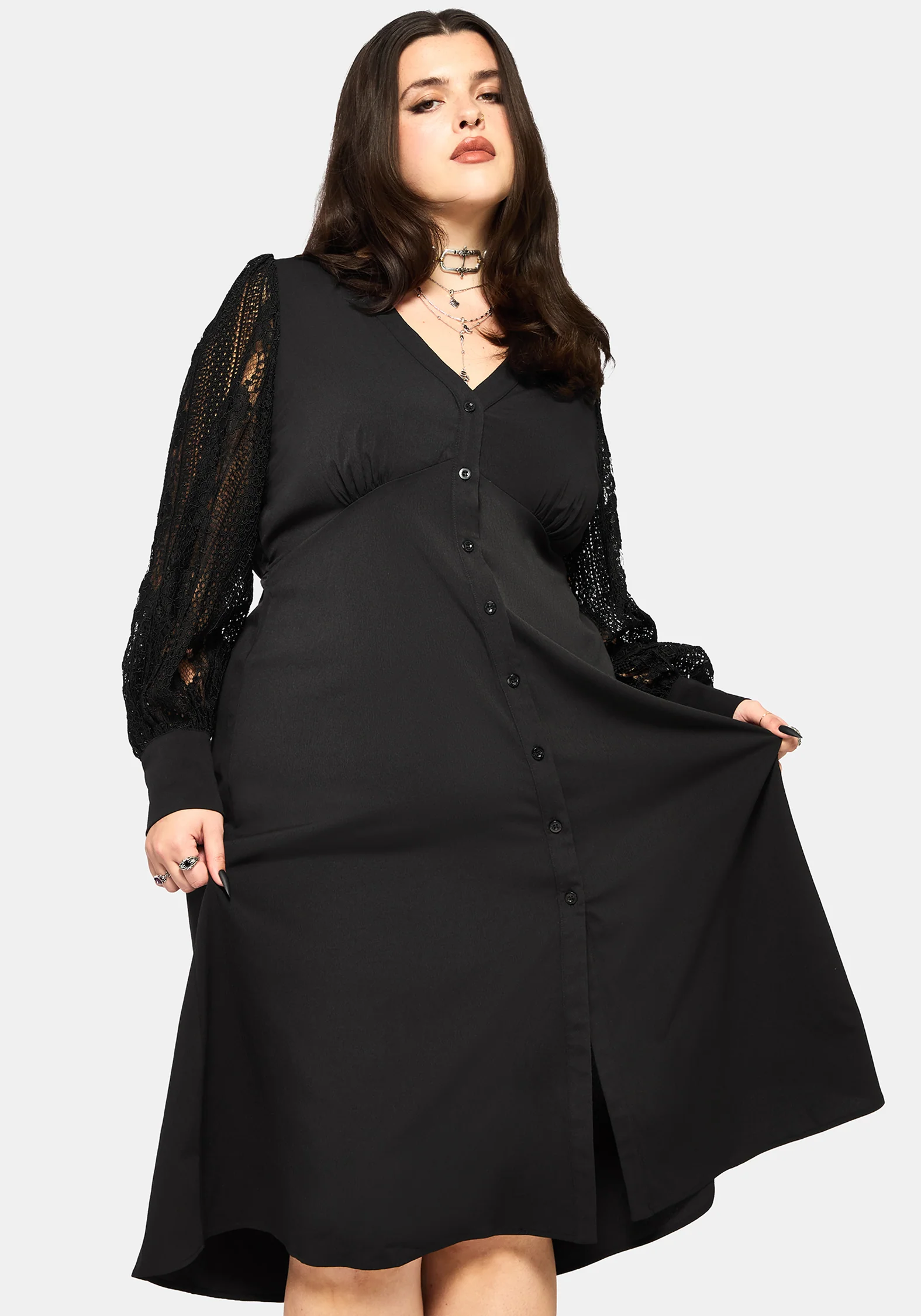 Covenant Lace Sleeve Button Up Midi Dress - Image 12